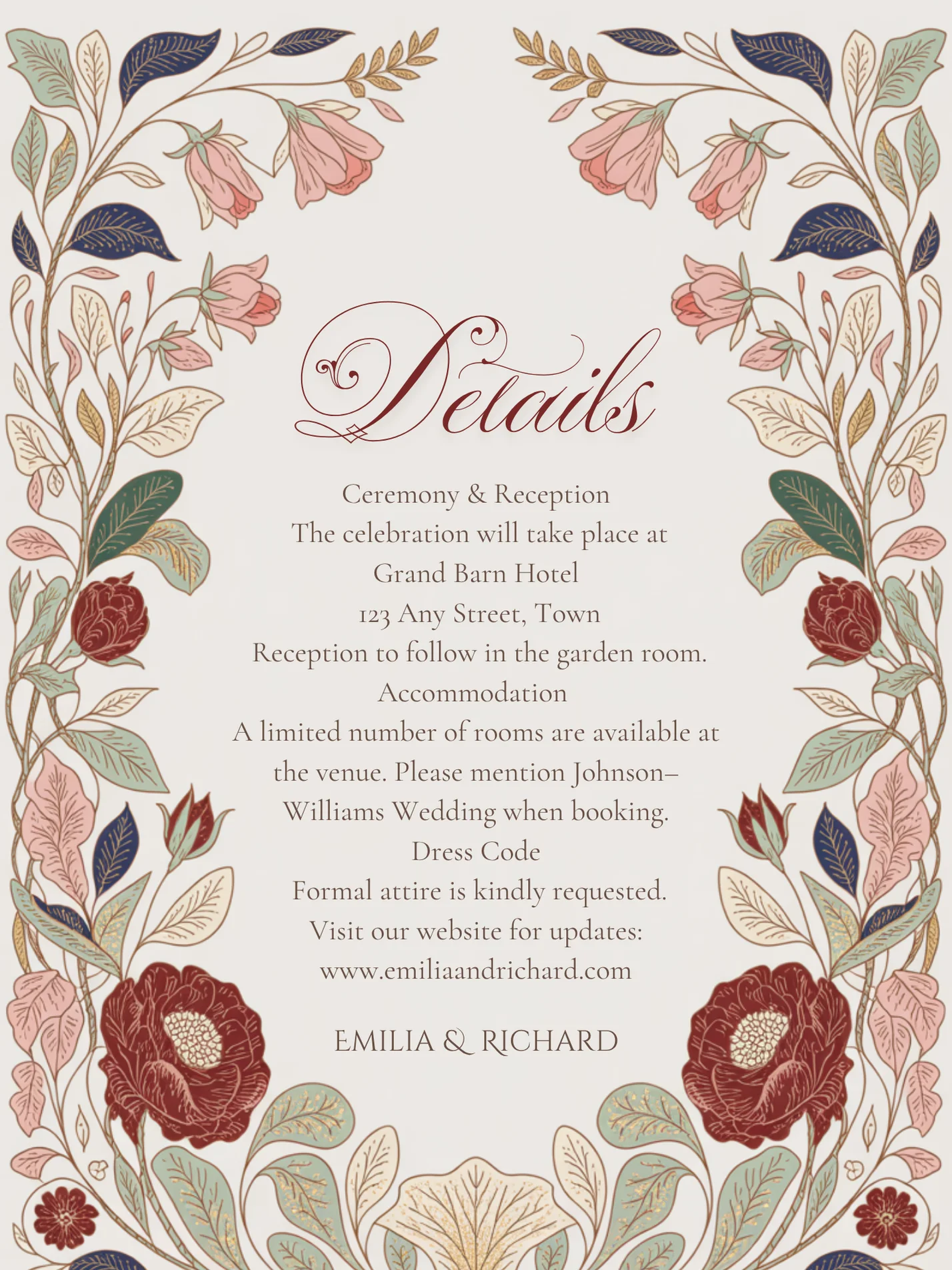 Editable Vintage Wedding Invitations | Edit in Canva | Instant Download Template | William Morris Inspired Floral product image (5)