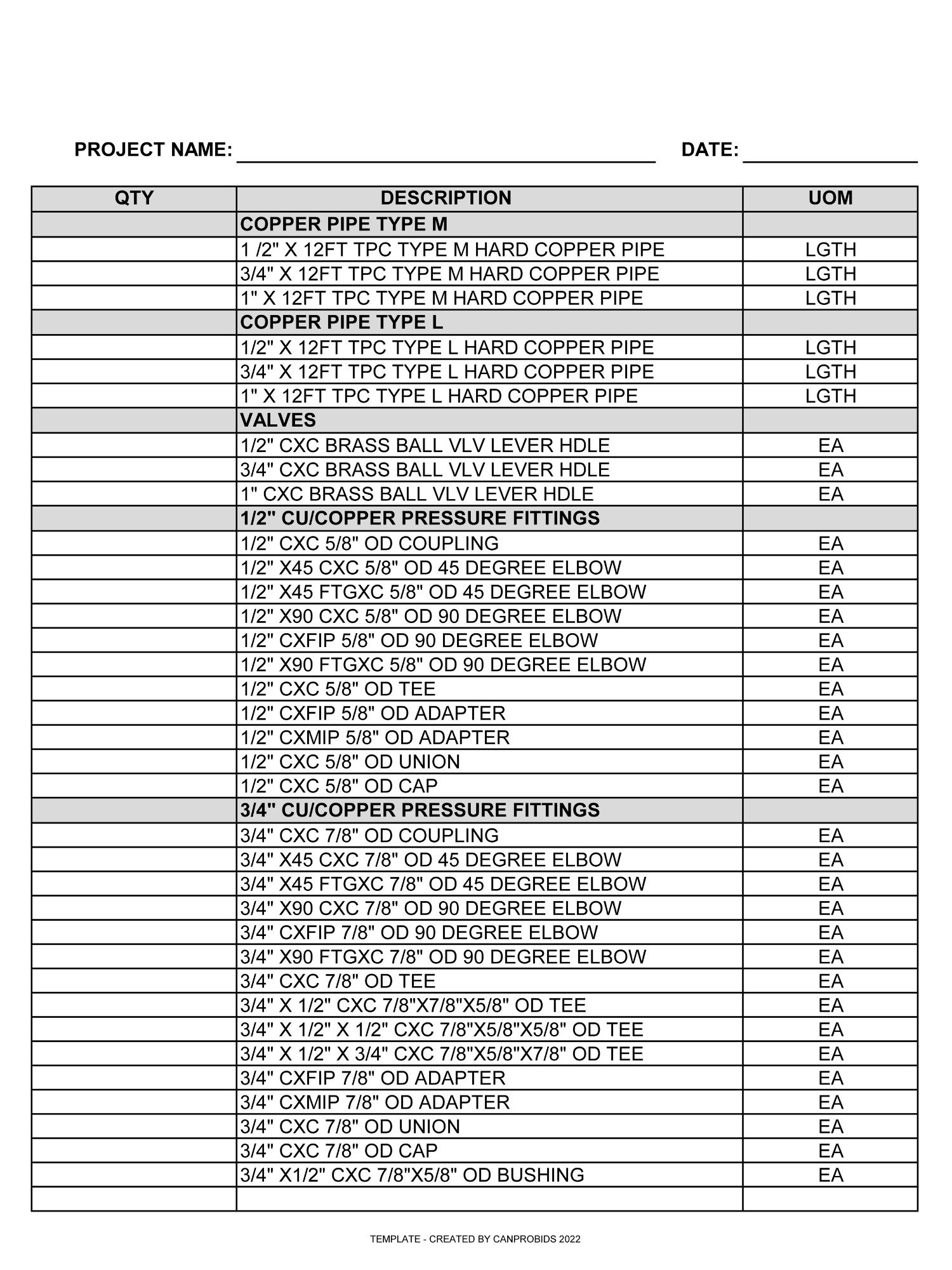 Domestic Water Cu BOM MS Excel Template No.1 & No. 2 product image (3)