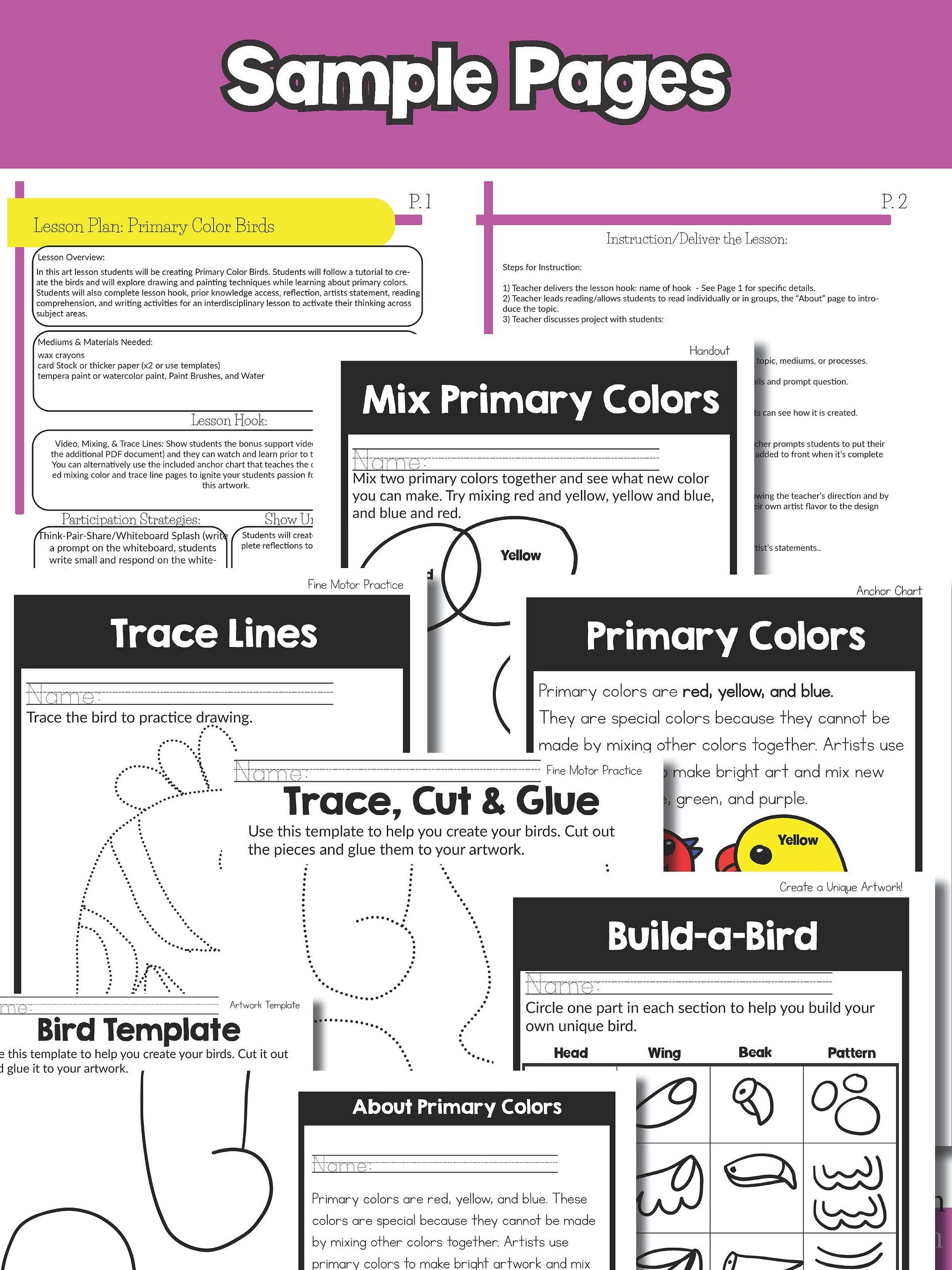 Primary Colors Art Lesson Bird Art Project Kindergarten Art Activity product image (8)