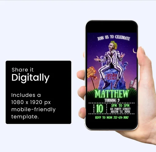Beetlejuice 2 Birthday Invitation | Spooky Theme | Editable Canva Template | Instant Download | Beetlejuice Party Invite | DIY Birthday product image (2)