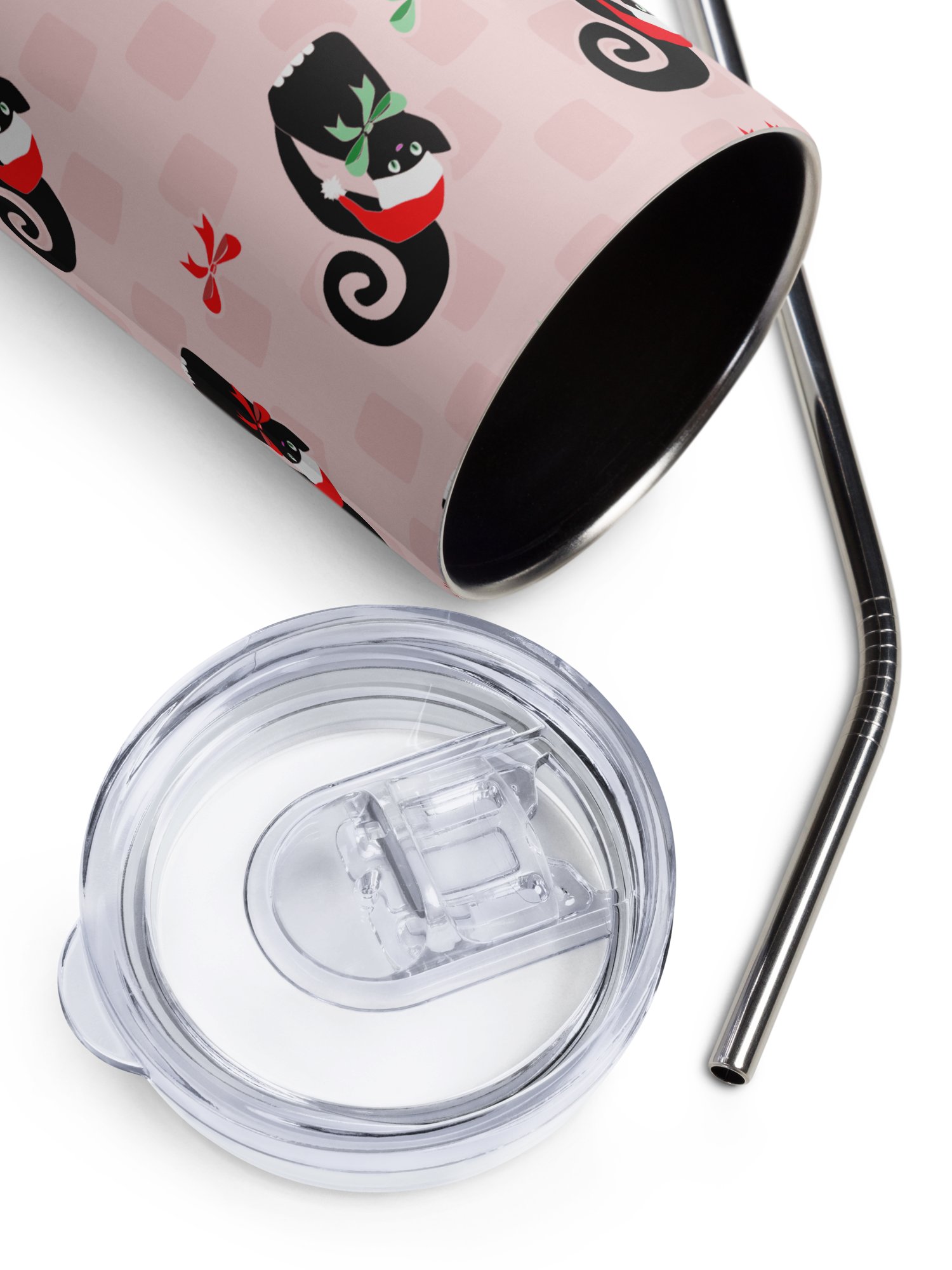 Christmas Kitties in a Row 20 oz Stainless Steel Tumbler with Straw - Pink product image (4)