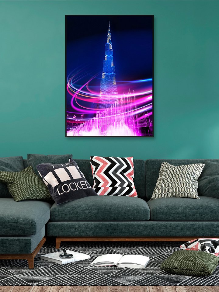 Neon city: Dubai, Burj Khalifa #1 (synthwave/vaporwave/retrowave/cyberpunk) — aesthetic poster product image (2)