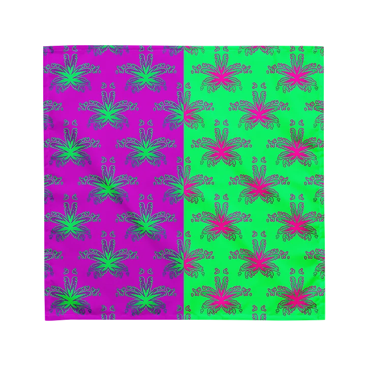 Weird Weed Leaf Print Bandana, Cannabis Beach 420 Fashion, Mary Jane Summertime Stoner Accessories, Purple Mint Green Pink Ganja Leaves Art product image (1)