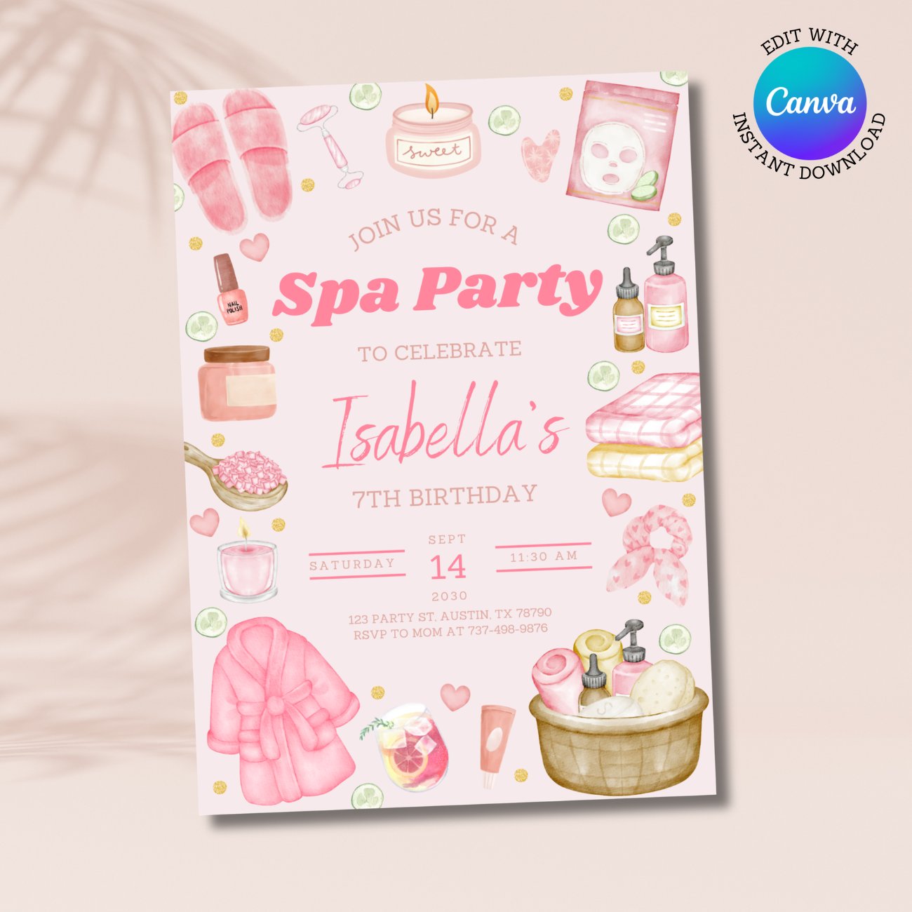 Spa Party Birthday Invitation | Pamper Party Invite | Spa Day | Glam Birthday | Any Age | Printable Digital Download product image (1)