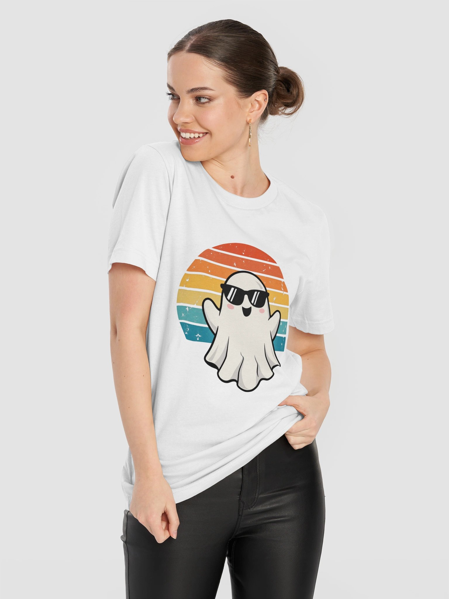 Retro Ghost Halloween T-Shirt – Sunglasses & Sunset product image (3)
