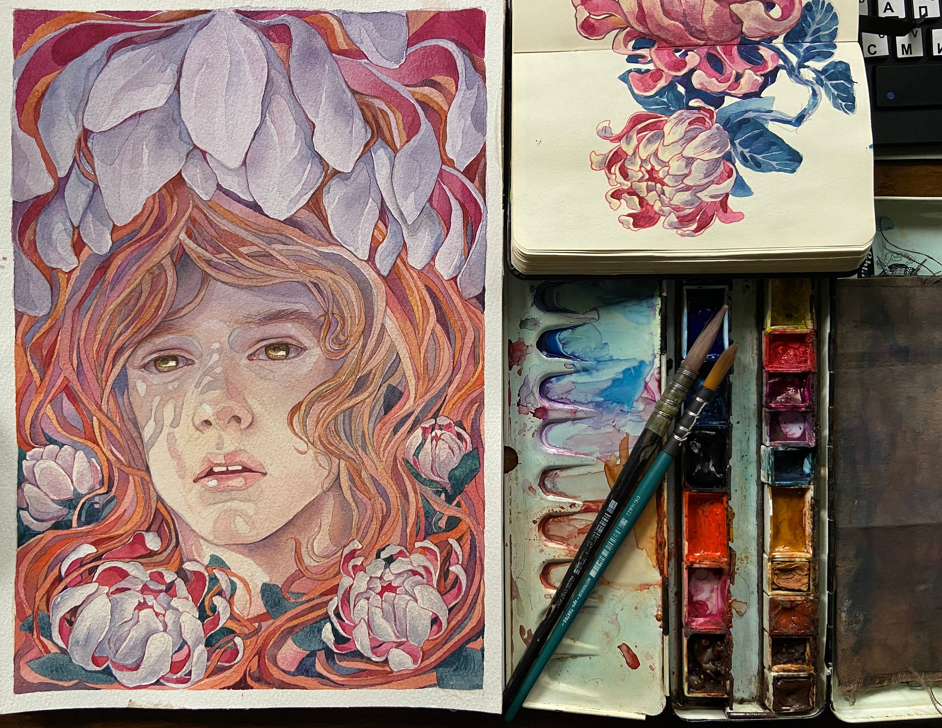 "Flame's Bite" watercolor artwork original A4 (free shipping) product image (3)