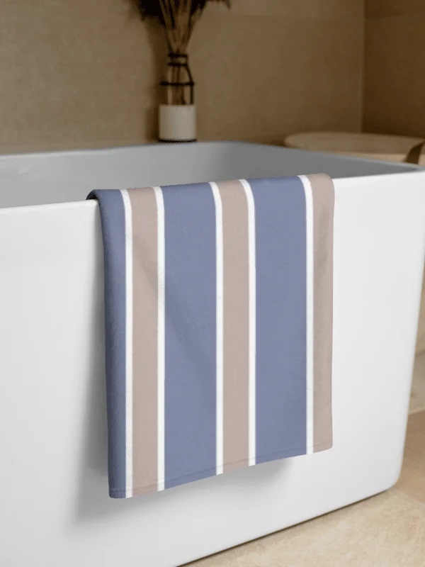 CLASSIC BLUE BEIGE STRIPES TOWEL Streifen Beige Blau Handtuch product image (1)