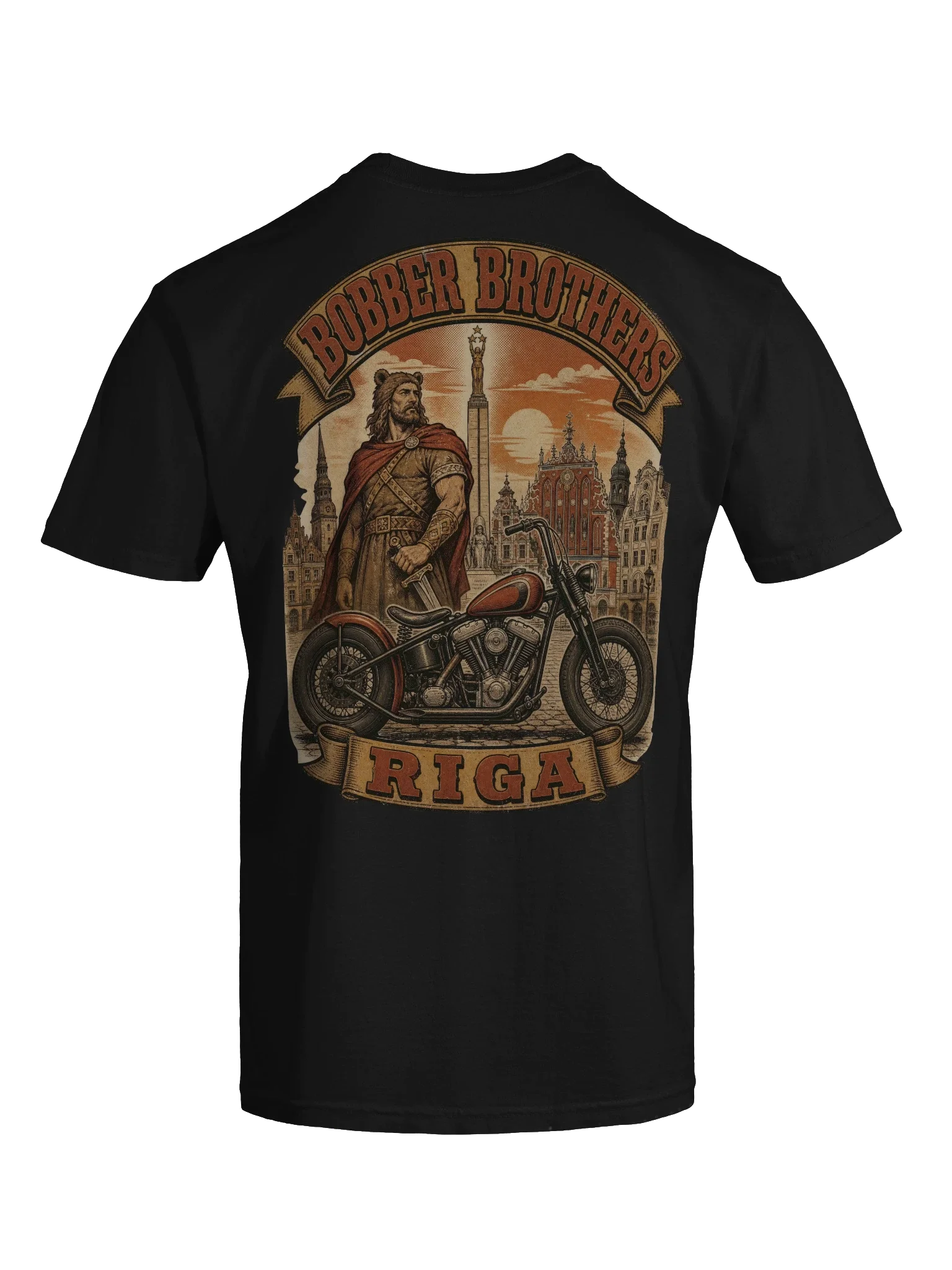 Riga motorcycle t-shirt design by Bobber Brothers