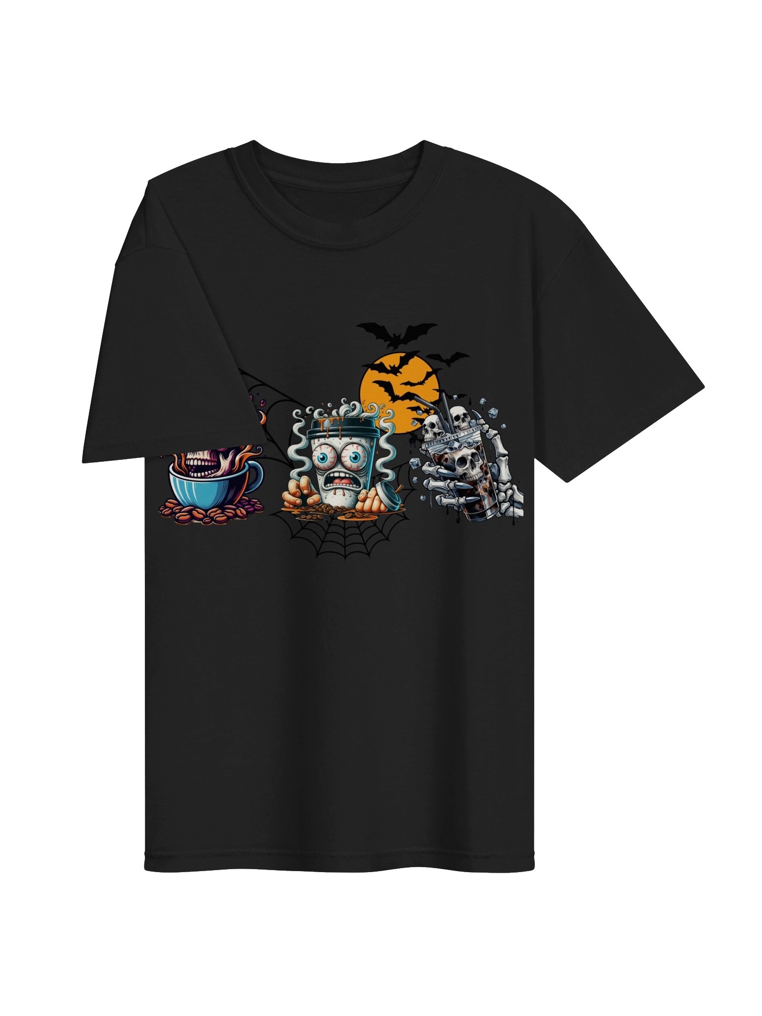 Halloween Coffee Unisex T-Shirt – Spooky Skulls, Bats & Coffee Cup Graphic product image (24)