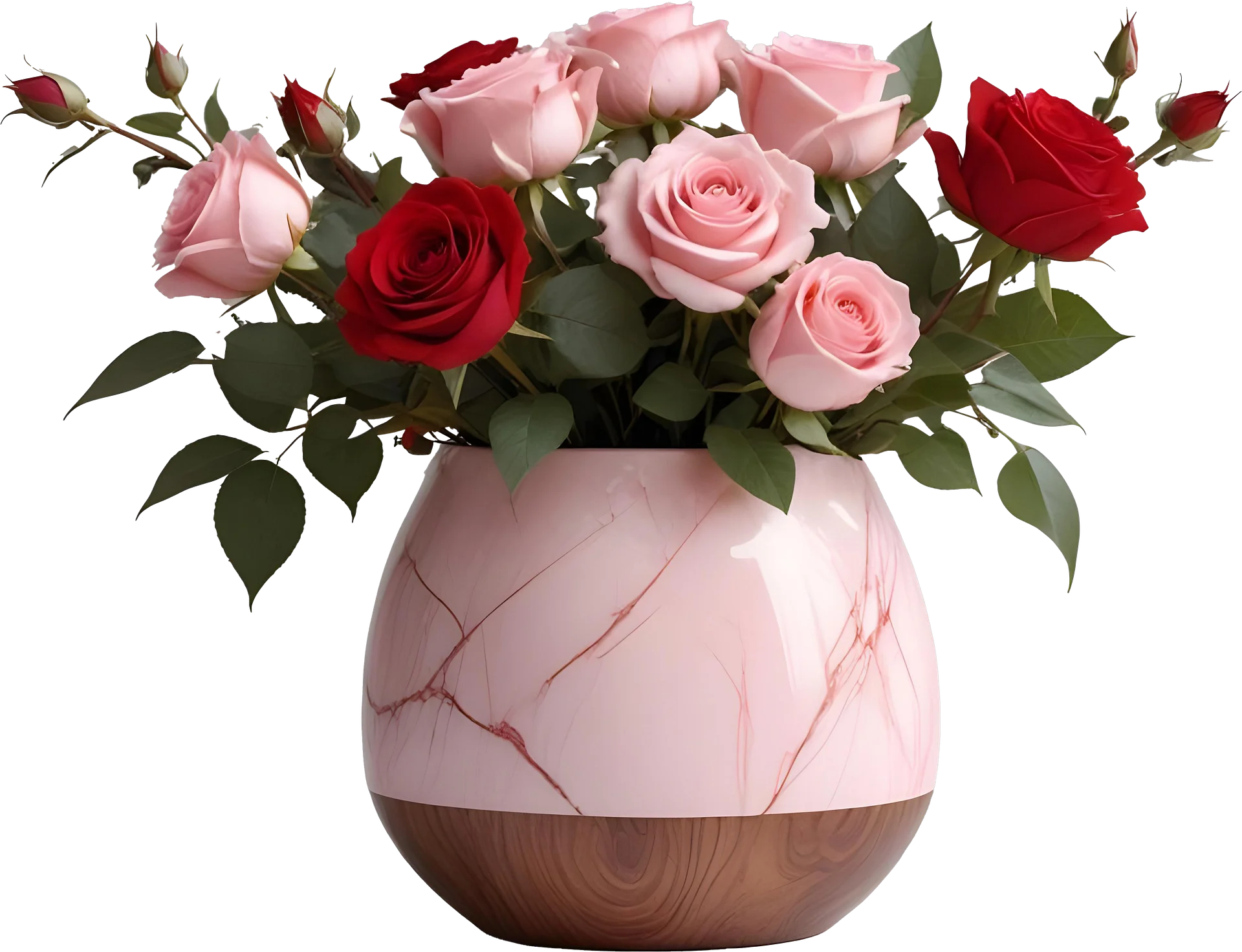Blushing Marble – Pink Marble Vase with Roses PNG product image (1)