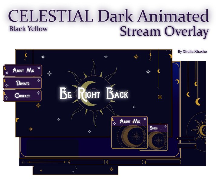 SIMPLE Dark STREAM OVERLAY Celestial, Dark overlay pack, Celestial Animated Overlay, Stream overlay pack, Black and gold Overlay product image (1)