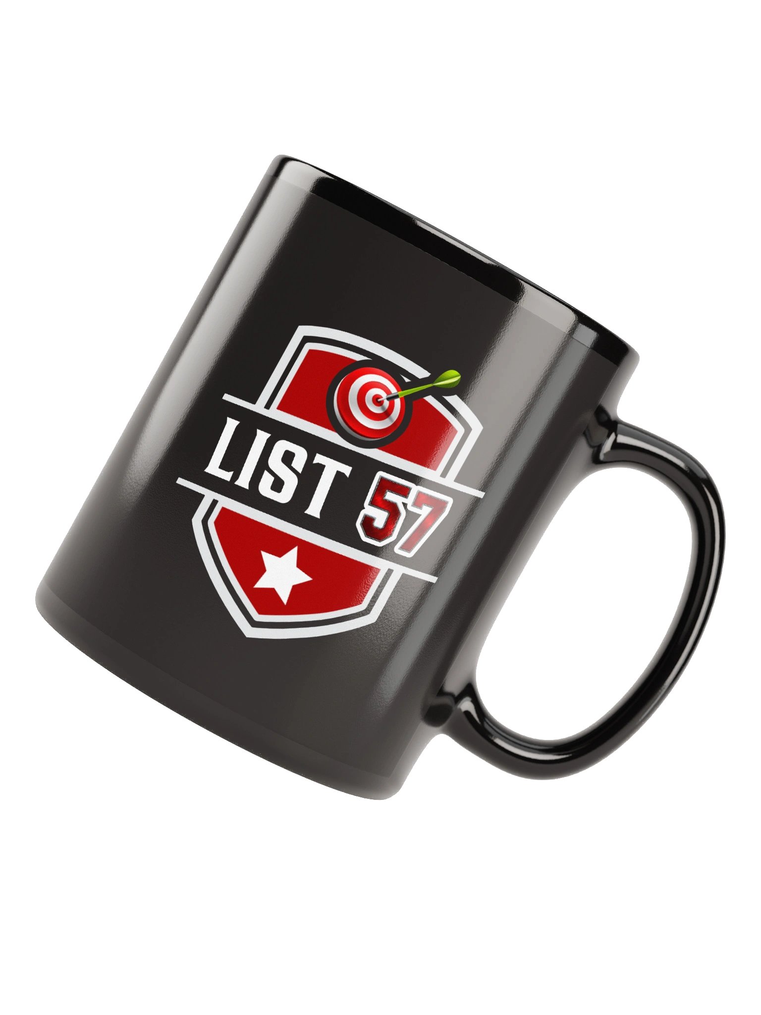 List 57 Black Mug Shield Target Design Sports Number Graphic Printed Ceramic Coffee Cup Unisex Drinkware Bold Red Retro Style Kitchen Use product image (3)