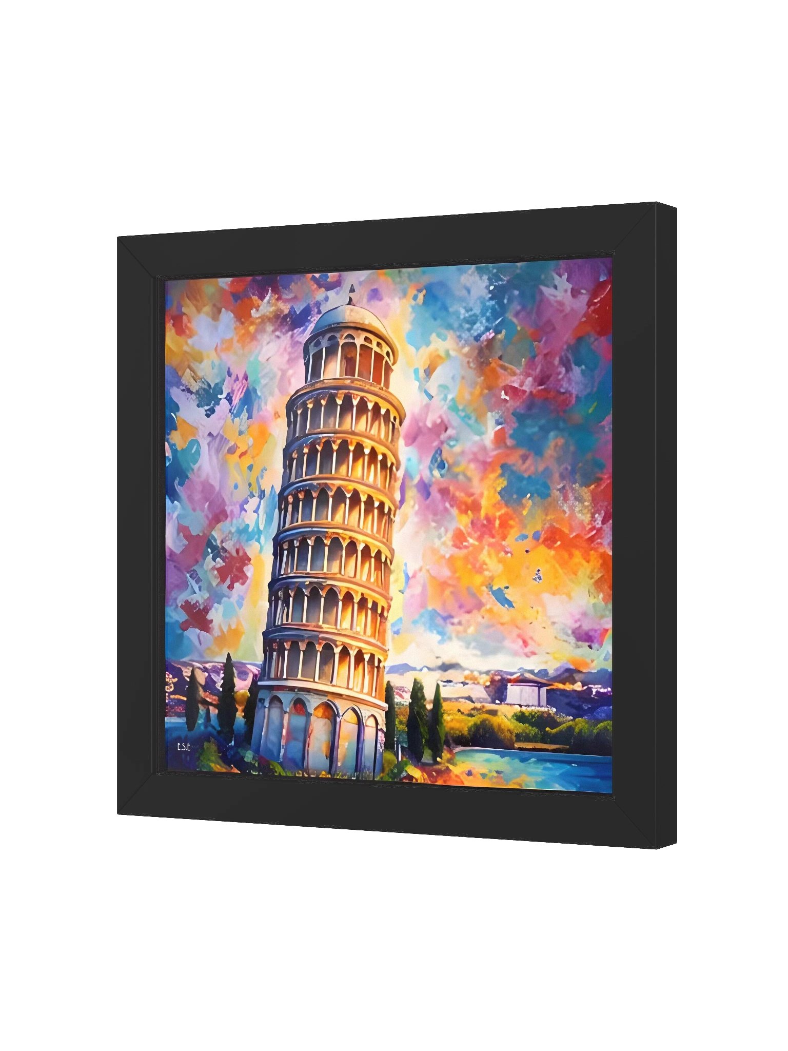 Schiefer Turm von Pisa: Farbenfrohe Abstraktion Vibrant Matte Poster in Ayous Wood Frame product image (17)