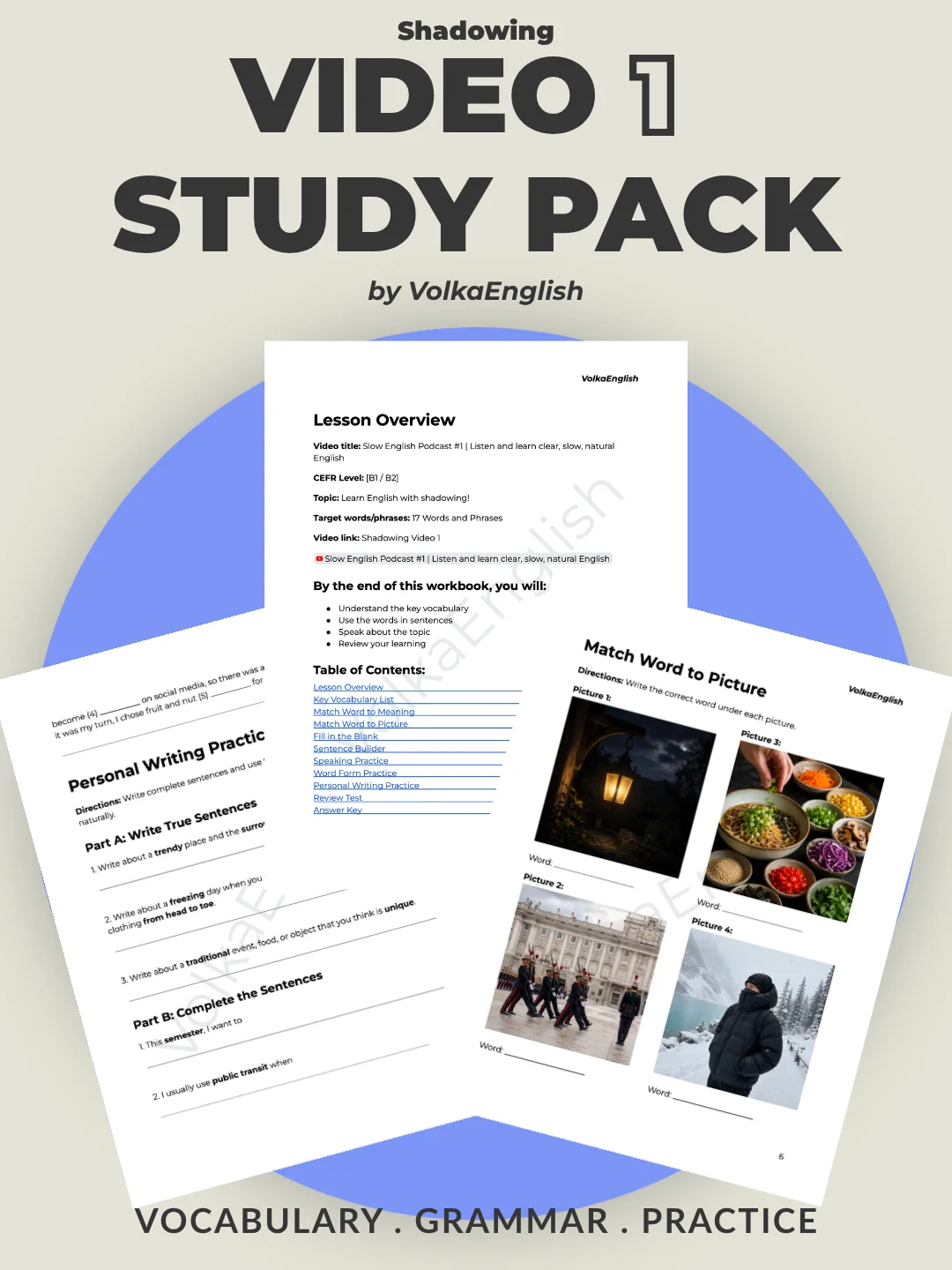 Slow English Podcast #1 | Listen and learn clear, slow, natural English - Shadowing Video 1 Study Pack product image (1)