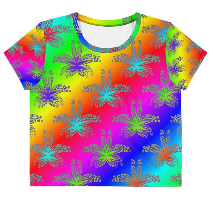 Neon Rainbow Reefer Rave Cannabis Leaf Art All-Over Print Crop Tee product image (1)
