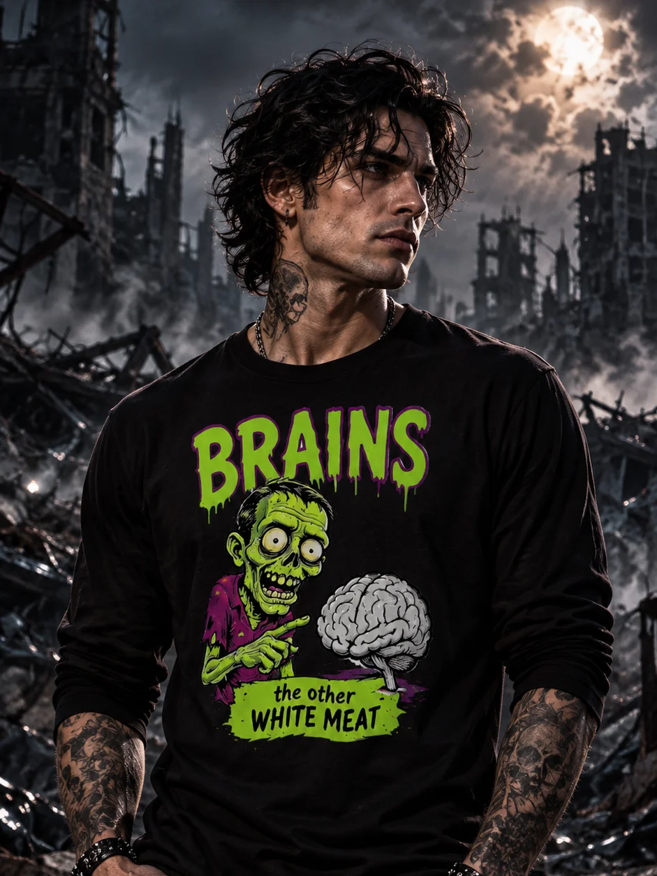 Brains: The Other White Meat - Cartoon Edition – Long Sleeve Shirt product image (4)