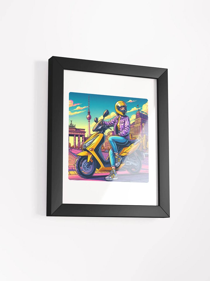 Berlin Cityscape Scooter Ride Poster | biker women in Berlin city german AI Work product image (46)