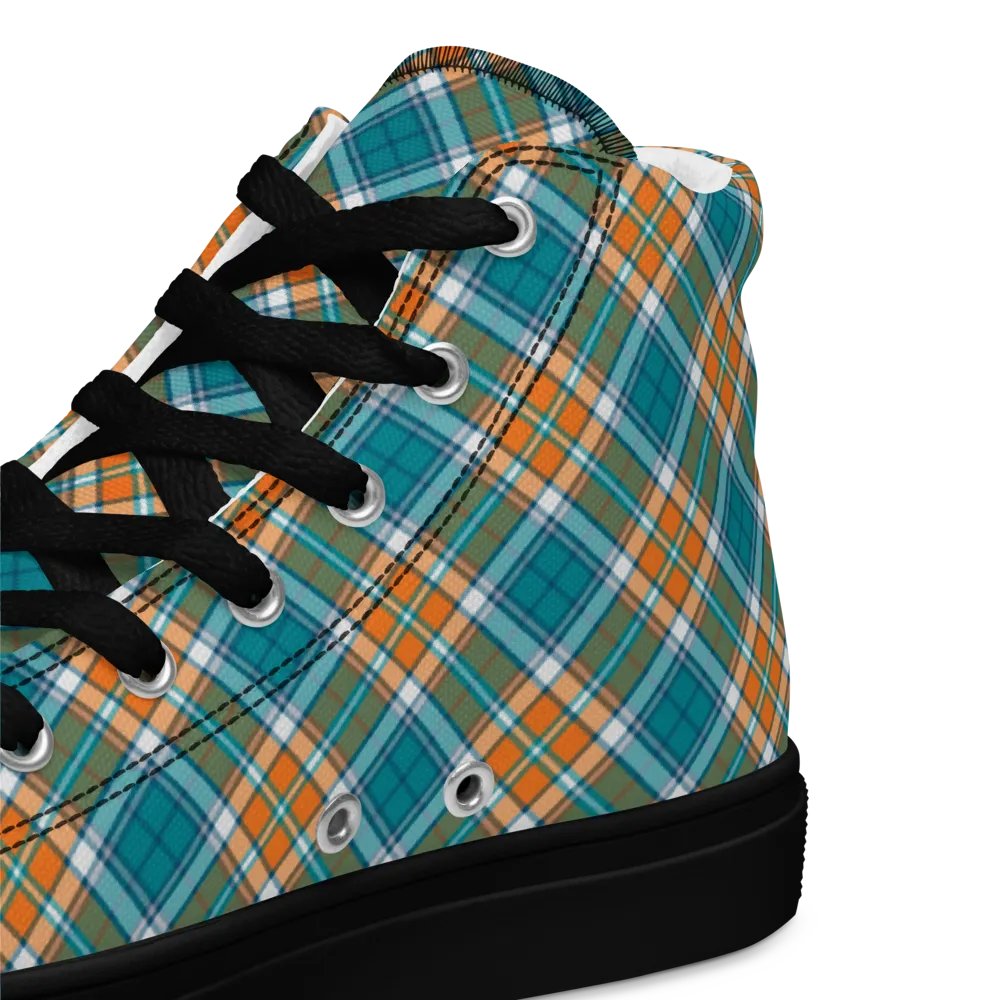 Turquoise and Orange Sporty Plaid Men's High Top Shoes product image (12)