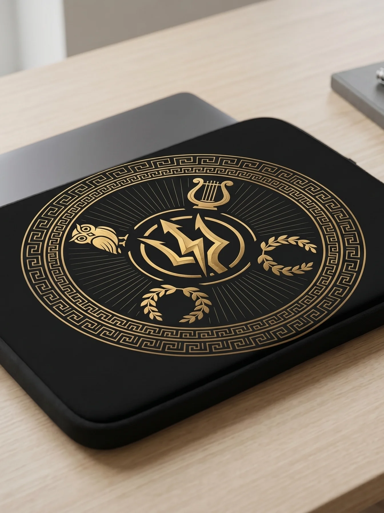 Greek Mythology Trident & Lightning Laptop Sleeve – Gold Medallion Design product image (4)