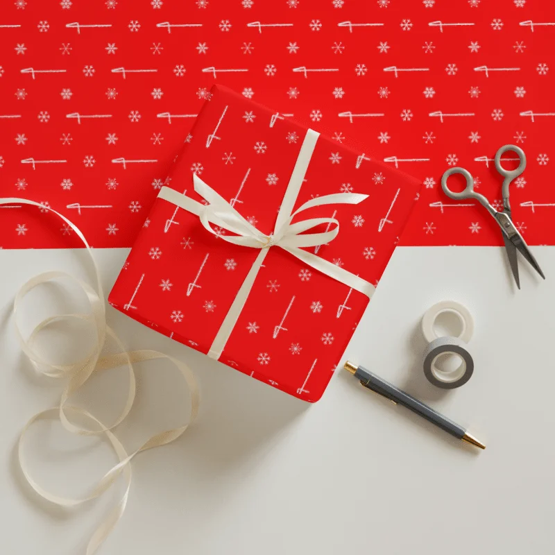 Flutes and Snowflakes - Contrabass - Red Gift Wrap Paper Sheets product image (6)