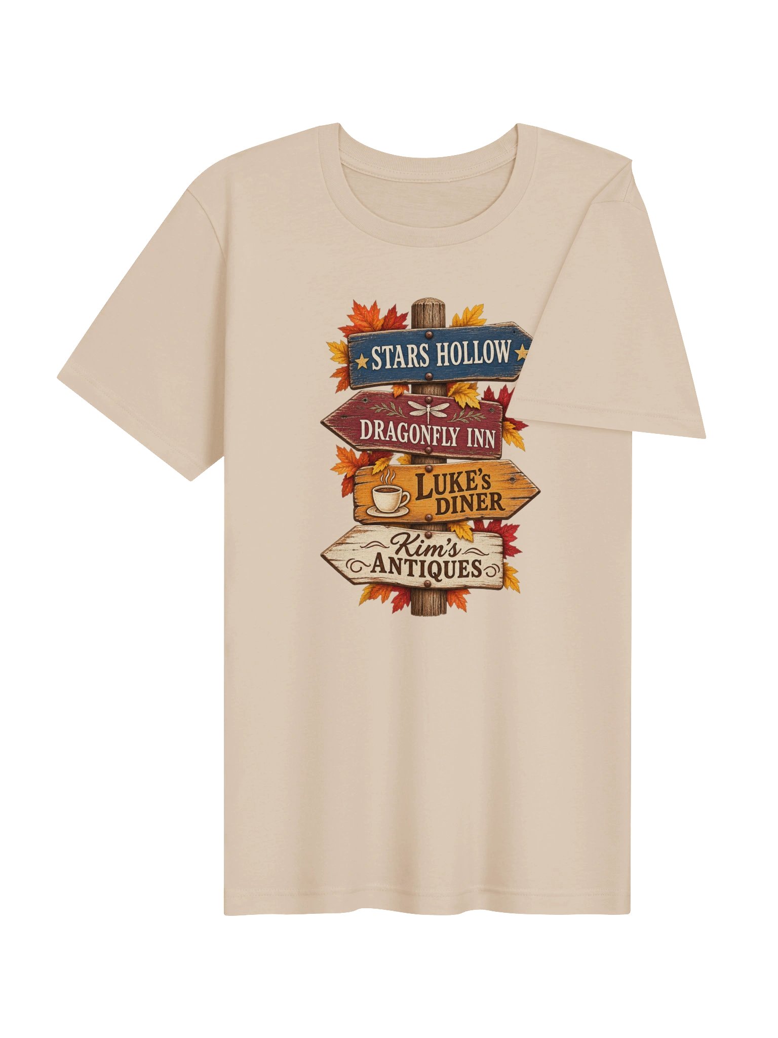 Stars Hollow Signpost T-Shirt | Cozy Fall Town Graphic Tee product image (24)