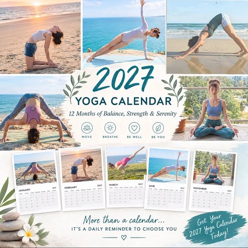 🧘‍♀️ 2027 Yoga Calendar: A Year of Balance, Strength & Serenity!

Featuring me as the model, this calendar celebrates flexibi...
