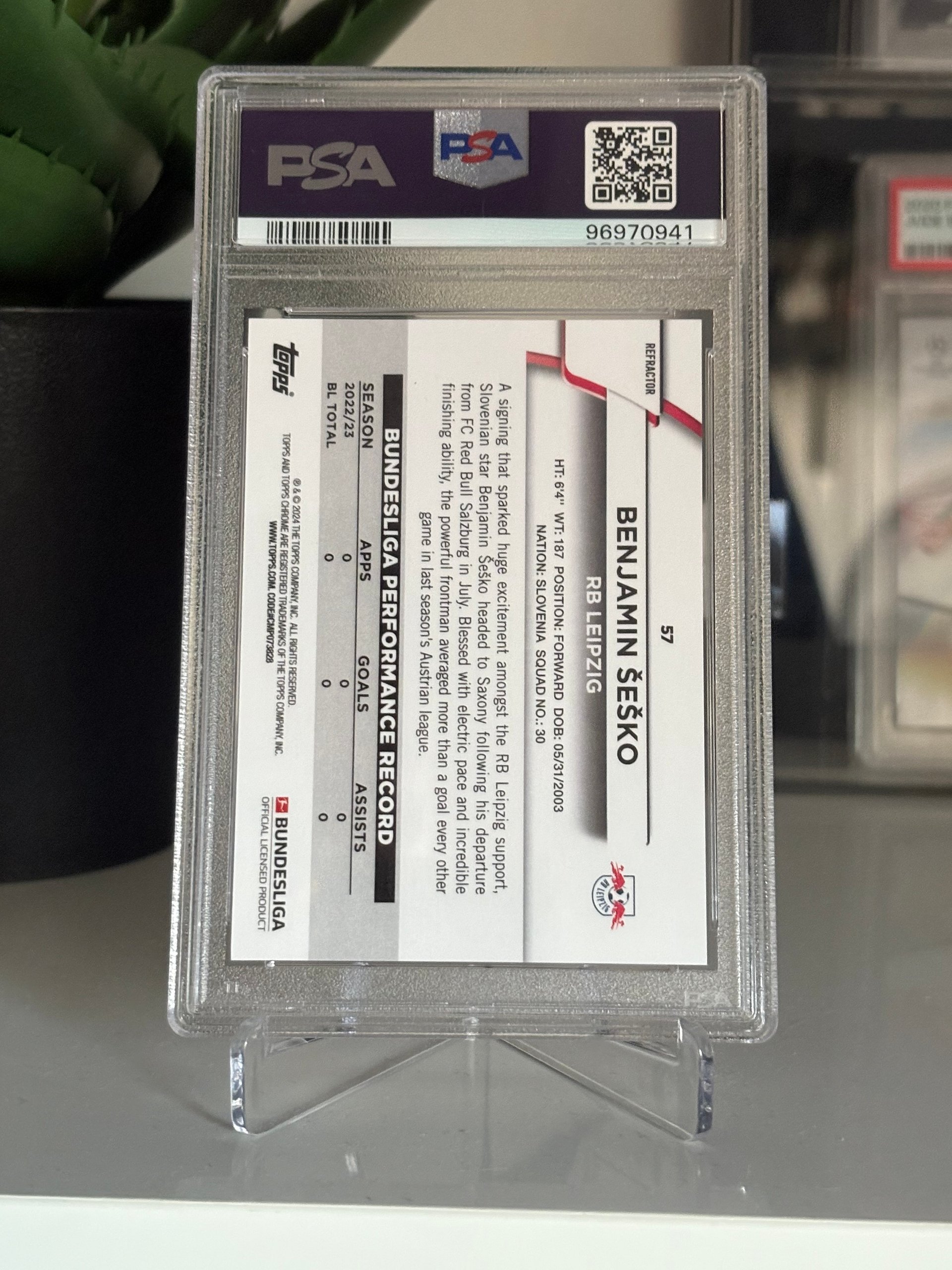 Benjamin Šeško 2023-24 Topps Chrome Bundesliga Magenta Refractor /399 PSA 10 product image (2)