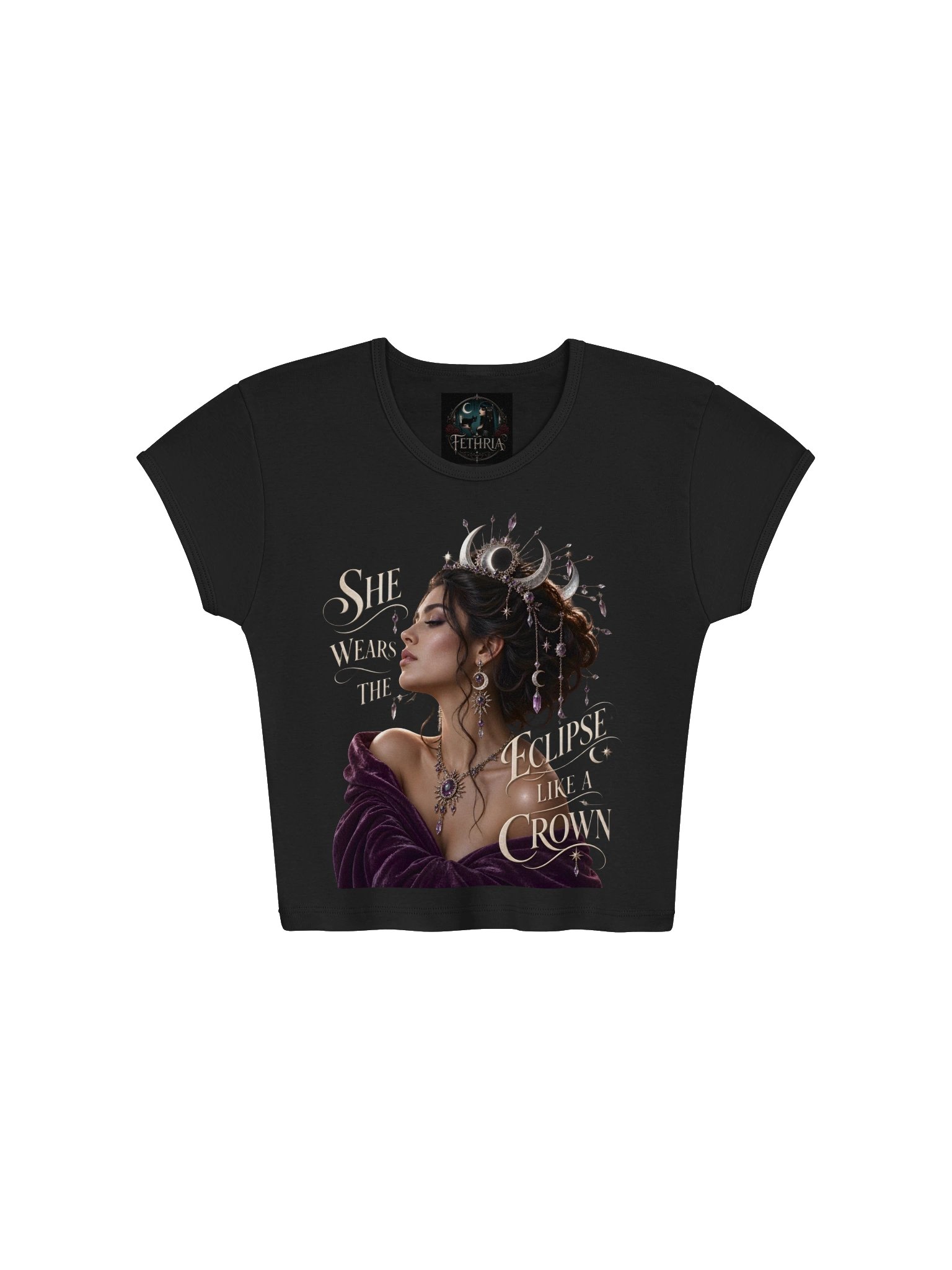 She Wears The Eclipse Like A Crown - Black Graphic Crop Tee product image (6)