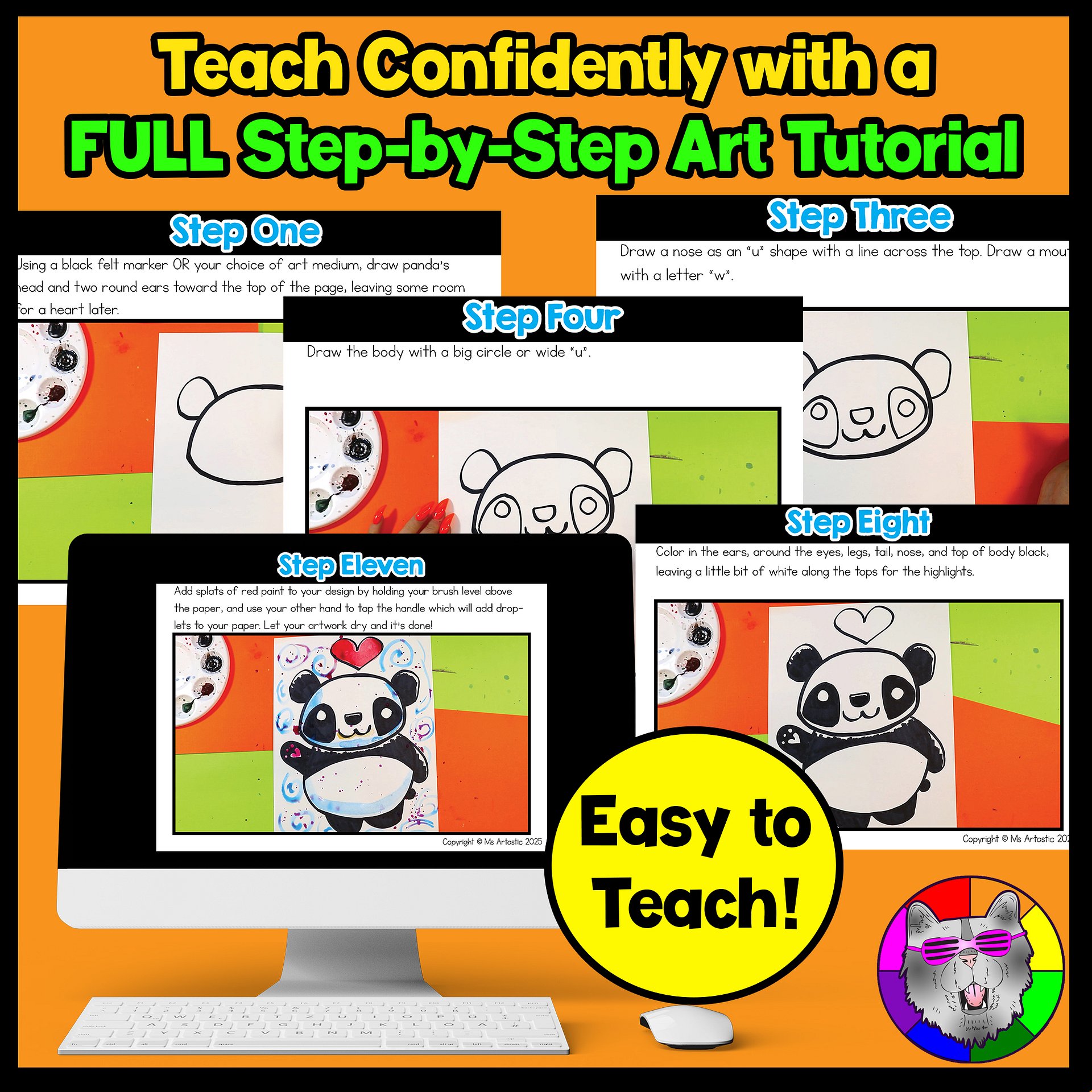 Valentines Day Panda Art Project Valentine Art Lesson with Reading Writing product image (2)