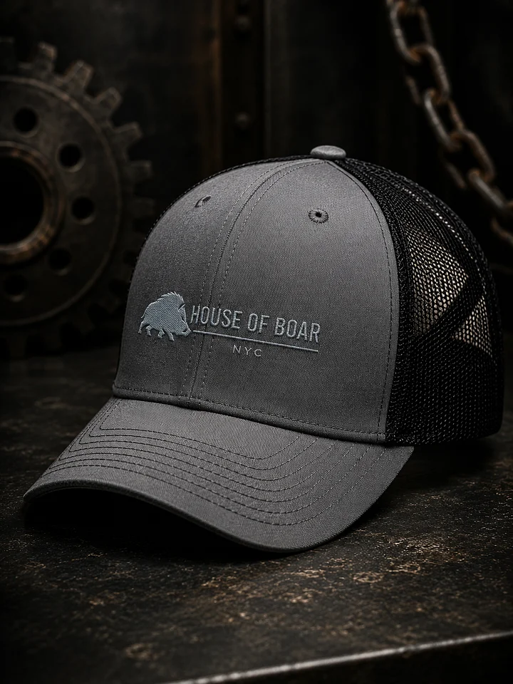 House of Boar NYC — Embroidered Trucker Hat (Heather Gray / Black — Gray Thread) product image (1)
