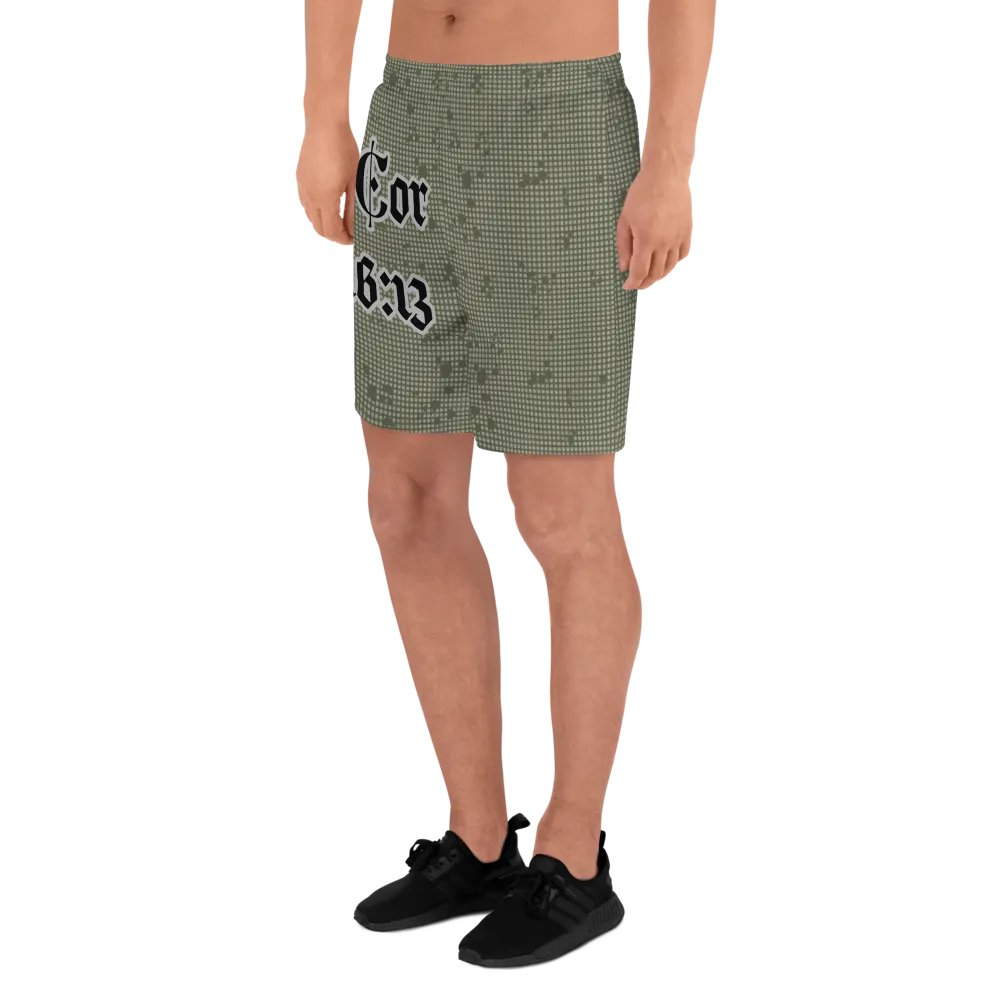 Faithful Camo: 1 Corinthians 16:13 Unisex Athletics Shorts - Desert Night Camo product image (7)