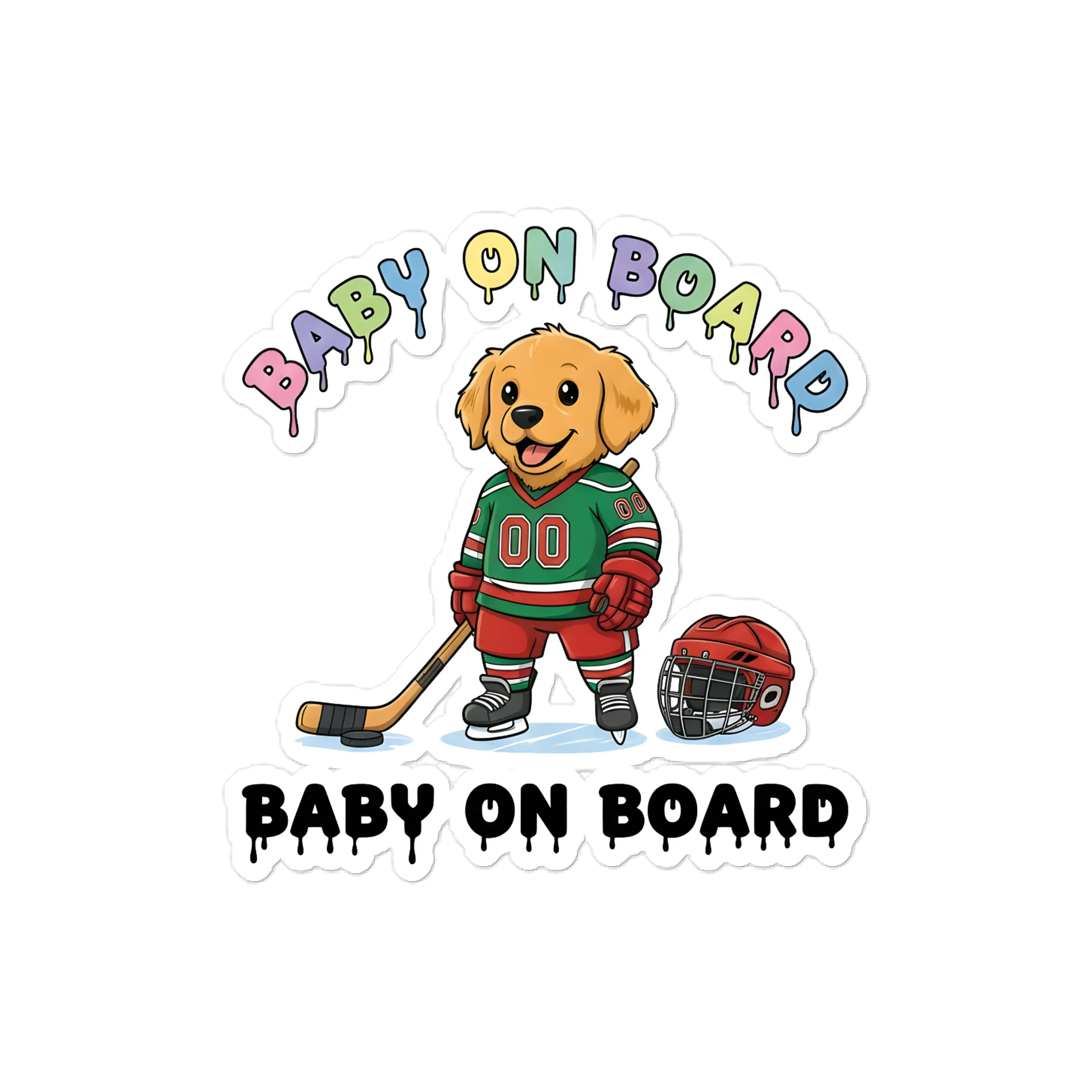 Funny Dog Hockey Baby on Board Sticker - 5x5 Weatherproof Vinyl Car Decal - Premium Sporty Dog Hockey Gift product image (1)