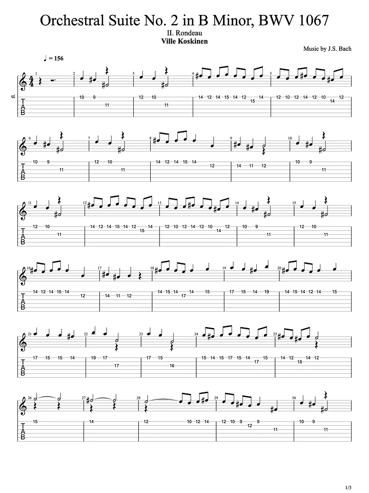 Orchestral Suite No. 2 in B Minor, BWV 1067: II. Rondeau (tabs) product image (1)