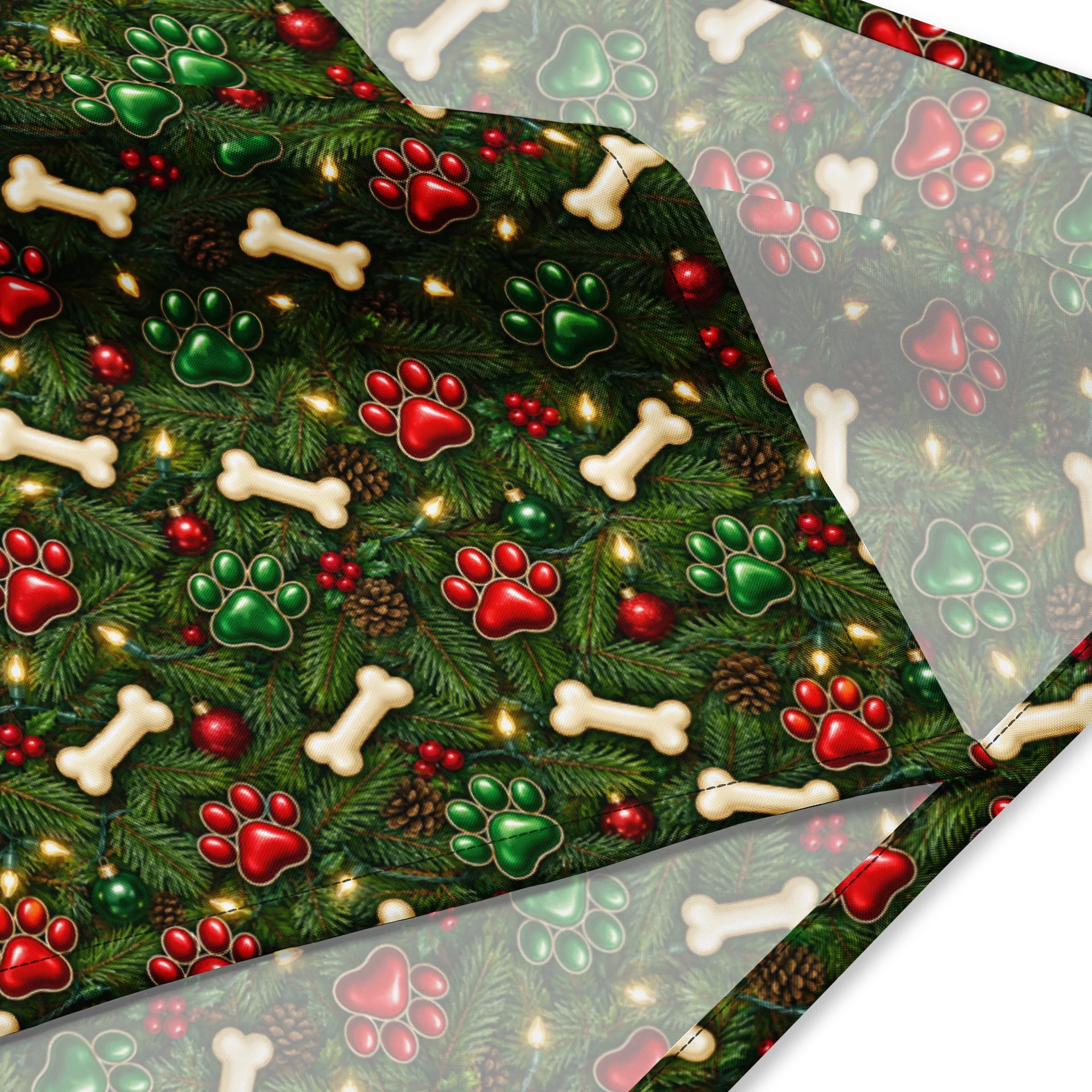 Christmas Paw Prints & Bones on Evergreen Dog Bandana product image (2)