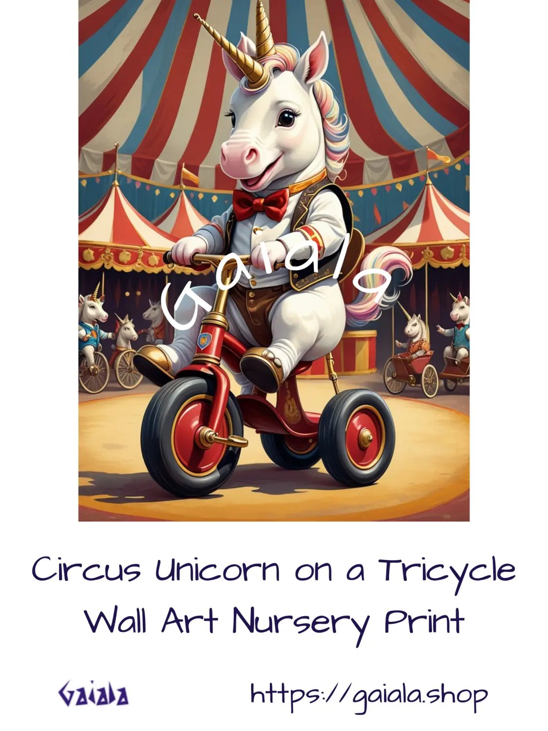 Circus Unicorn on a Tricycle Kid Nursery Print Child Wall Art product image (1)