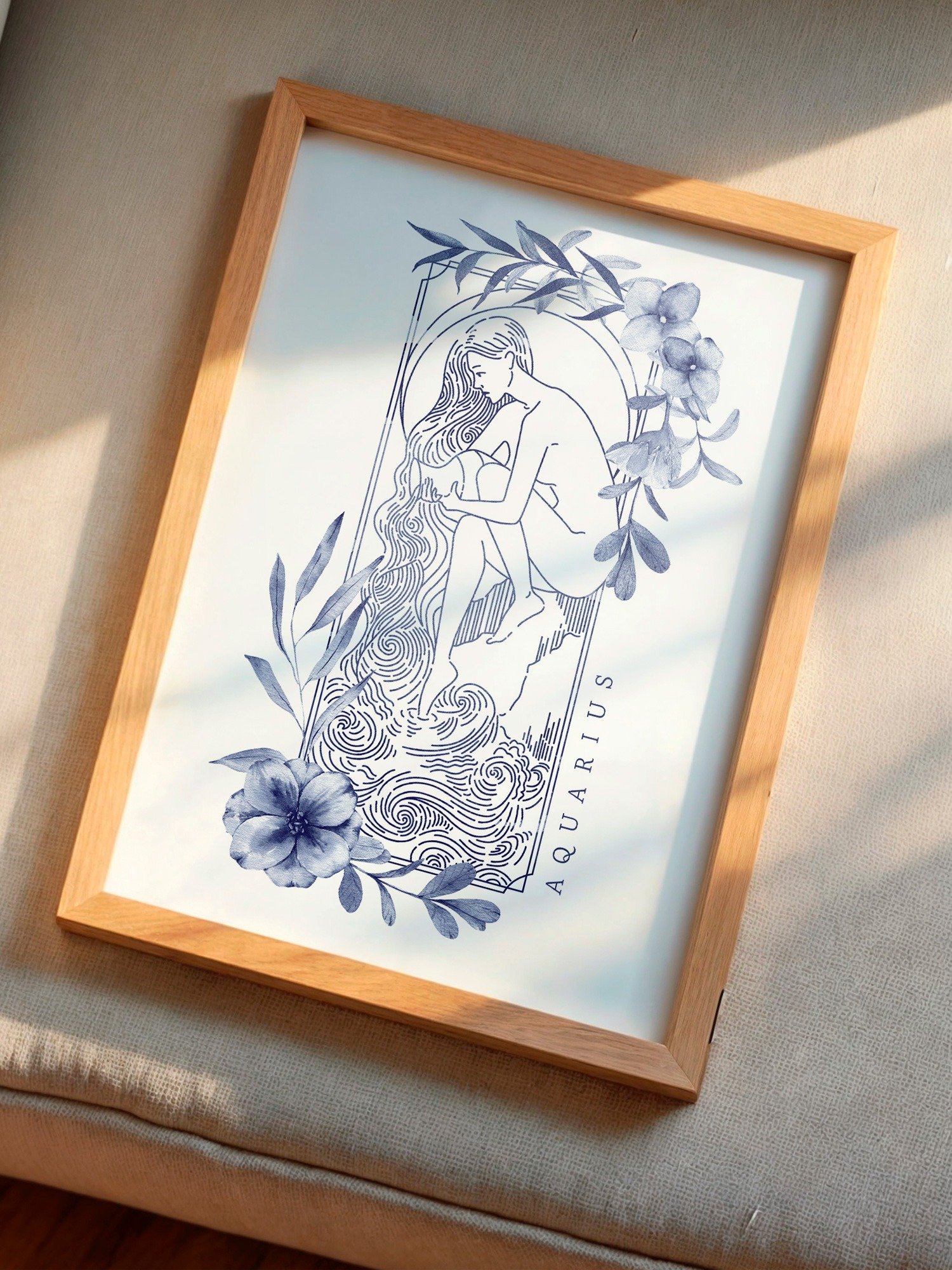 Aquarius Blue Line Art Zodiac Print product image (1)