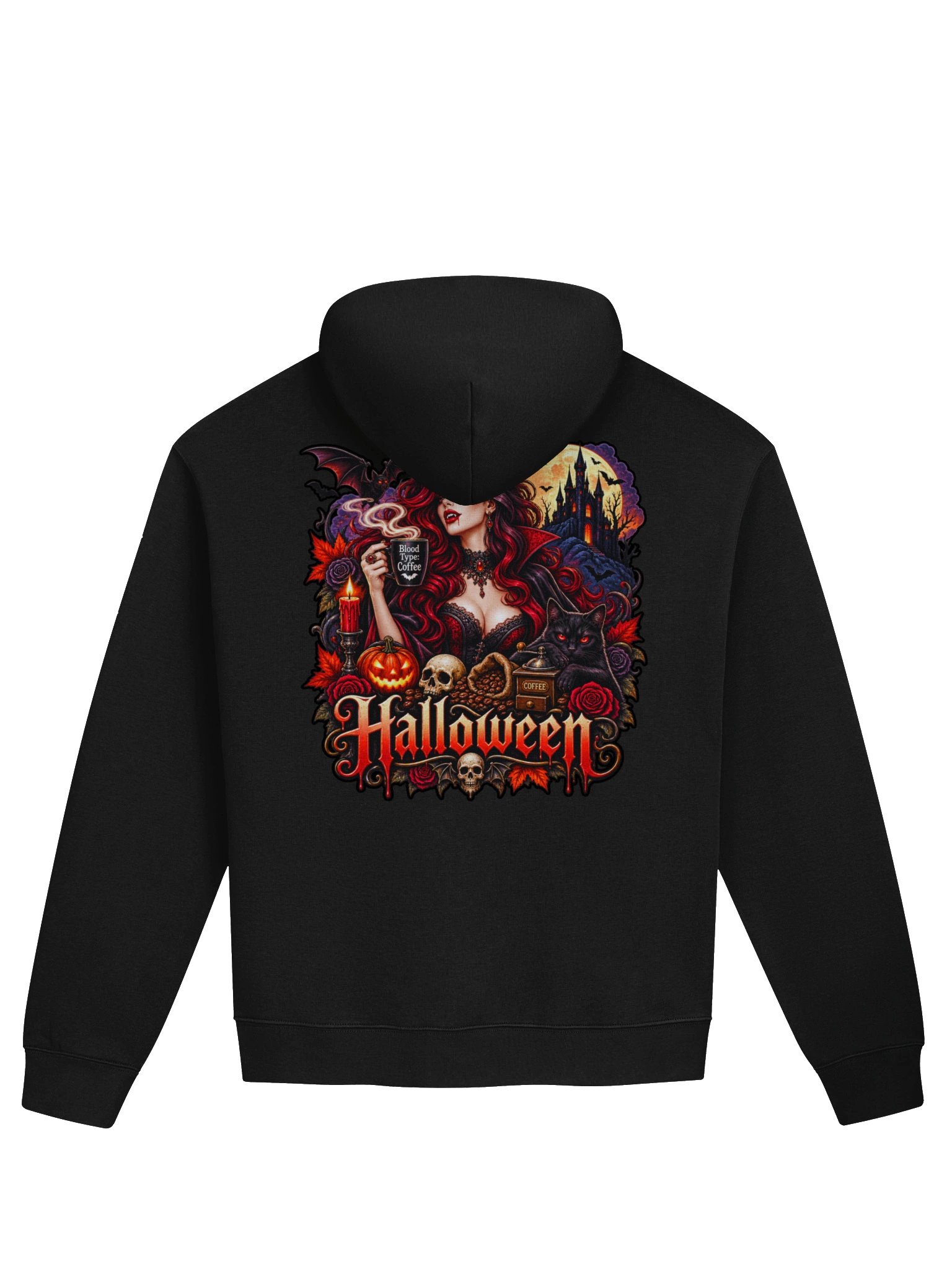 Blood Type: Coffee – Gothic Vampire Halloween Hoodie product image (10)