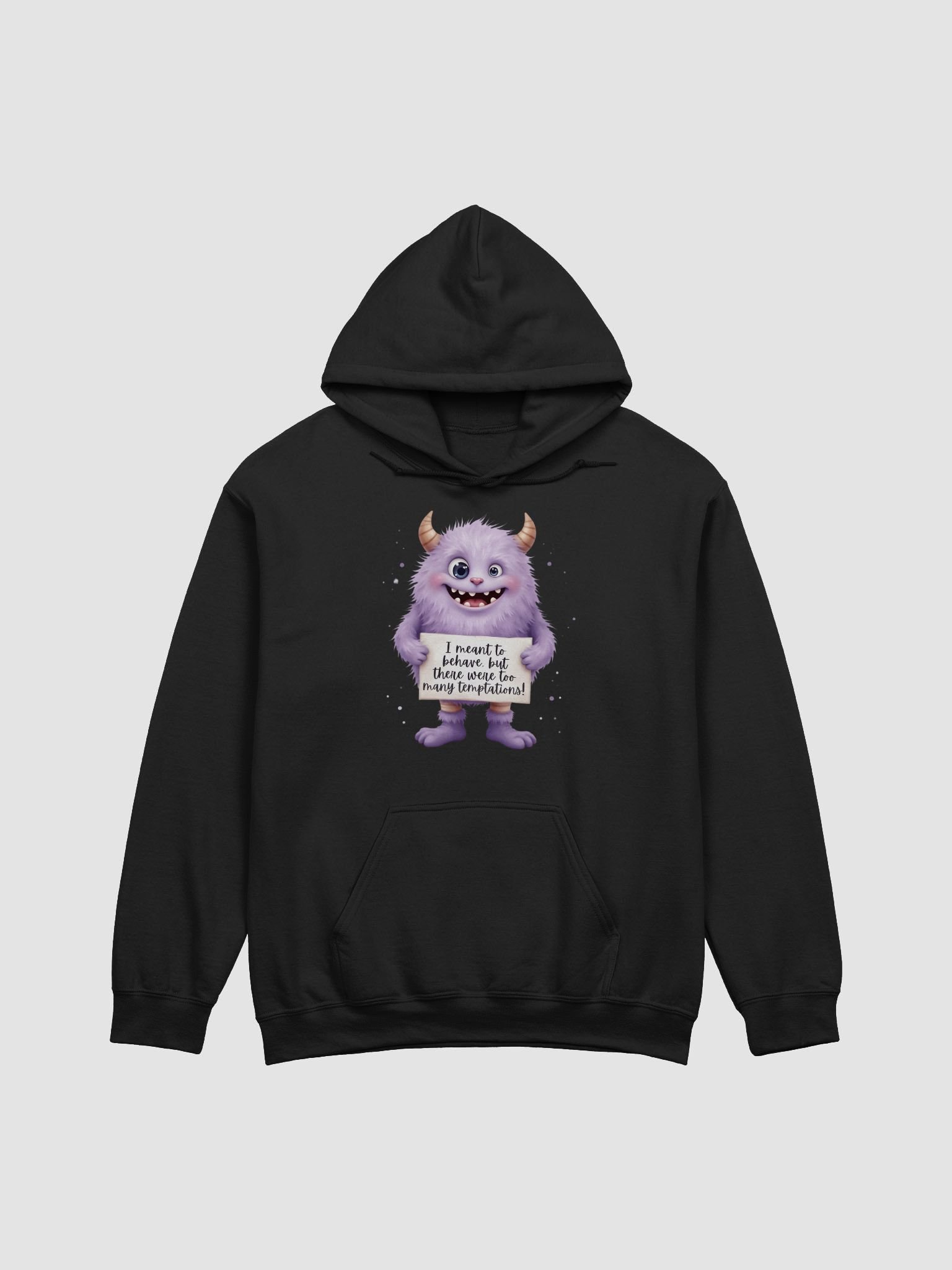 "Too Many Temptations" Purple Monster Hoodie | Cozy Sarcastic Humor Sweatshirt | Funny Confession Pullover product image (1)
