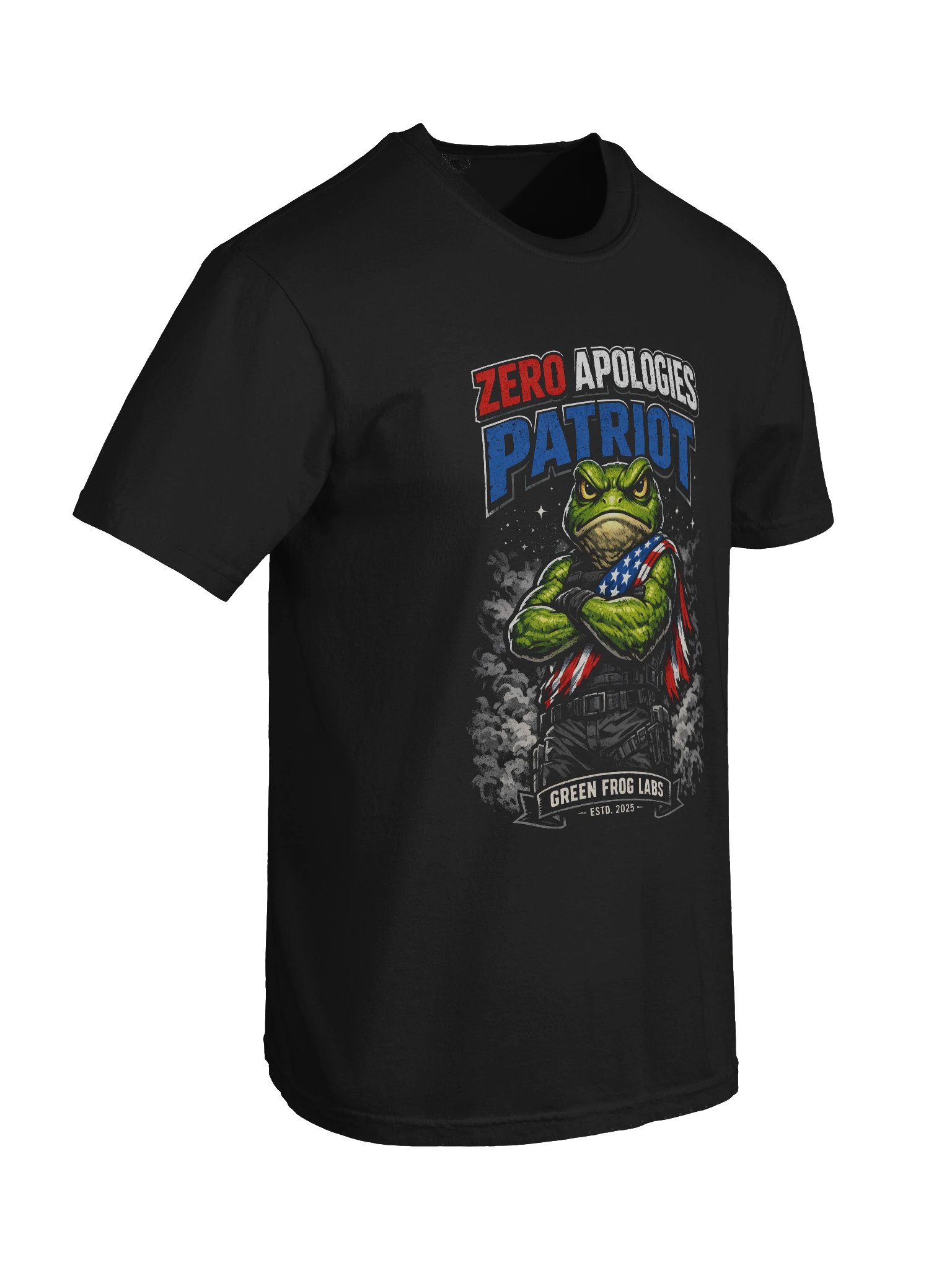 Patriot Frog T-Shirt - Zero Apologies American Flag Frog Black Tee product image (8)