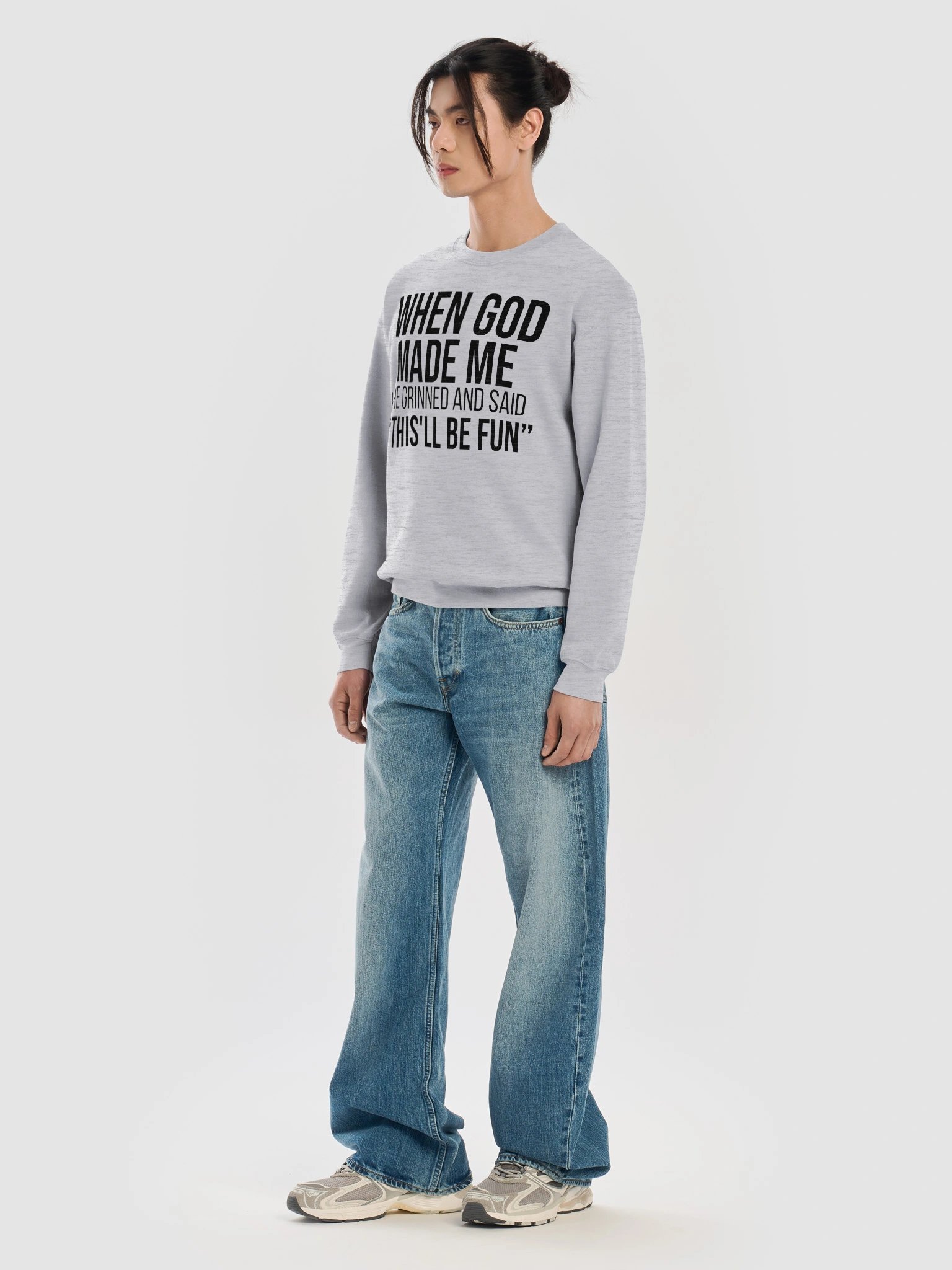 When God Made Me He Grinned & Said This’ll Be Fun — Christian Crewneck Sweatshirt product image (7)