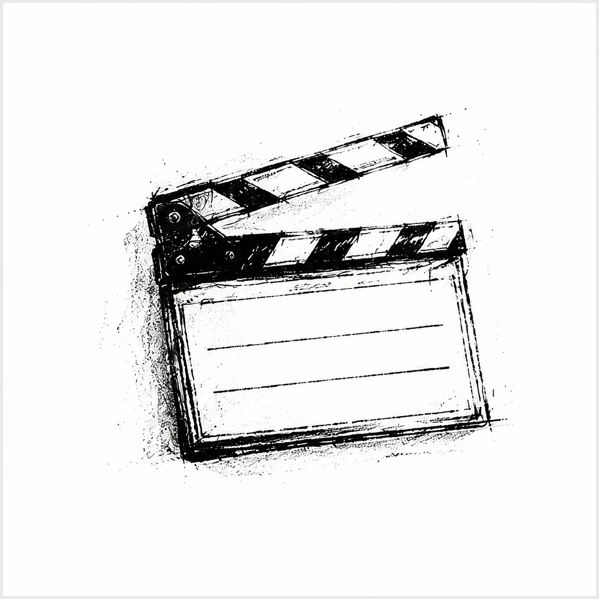 Hand-drawn film clapperboard representing creative projects