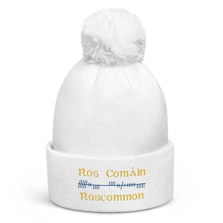 Roscommon/Ros Comáin Orthodox style Ogham embroidered Pom-Pom Beanie product image (1)
