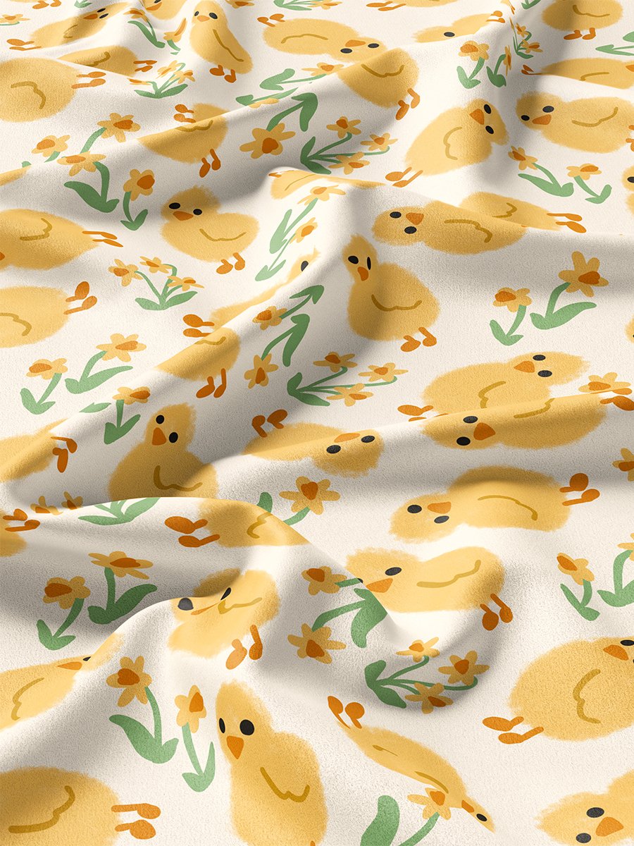 Chicks and Daffodils on Cream Seamless Pattern product image (3)