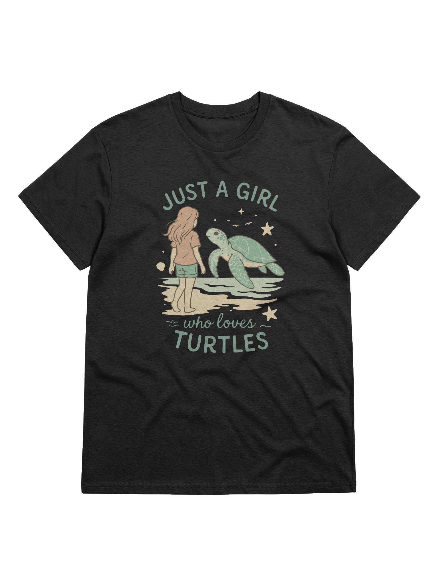 Graphic with Pastel Colors and Retro Hand-Drawn Text ‘Just a Girl Who Loves Turtles’ product image (5)