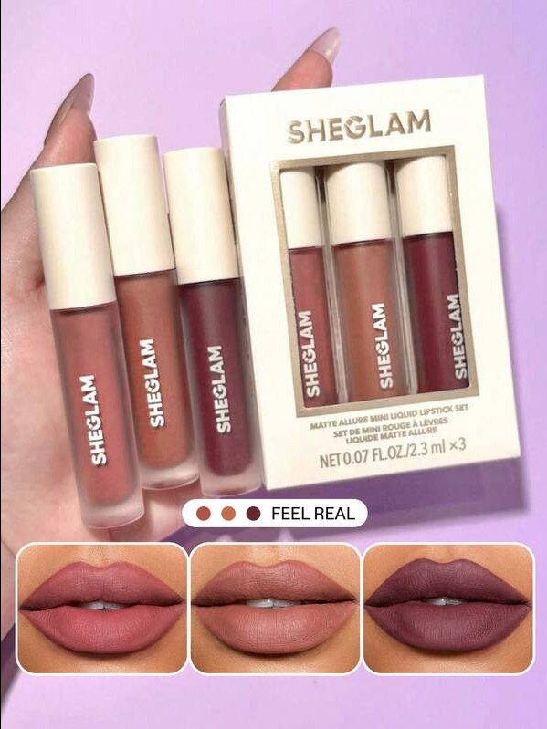 Matte Allure Mini Liquid Lipstick Set-Nude Beach 3 Pcs/Set Long Lasting Lipstick Nourishing Sunflower Oil Reduce Lip Fine Lines Liquid Lipstick Travel Set product image (1)