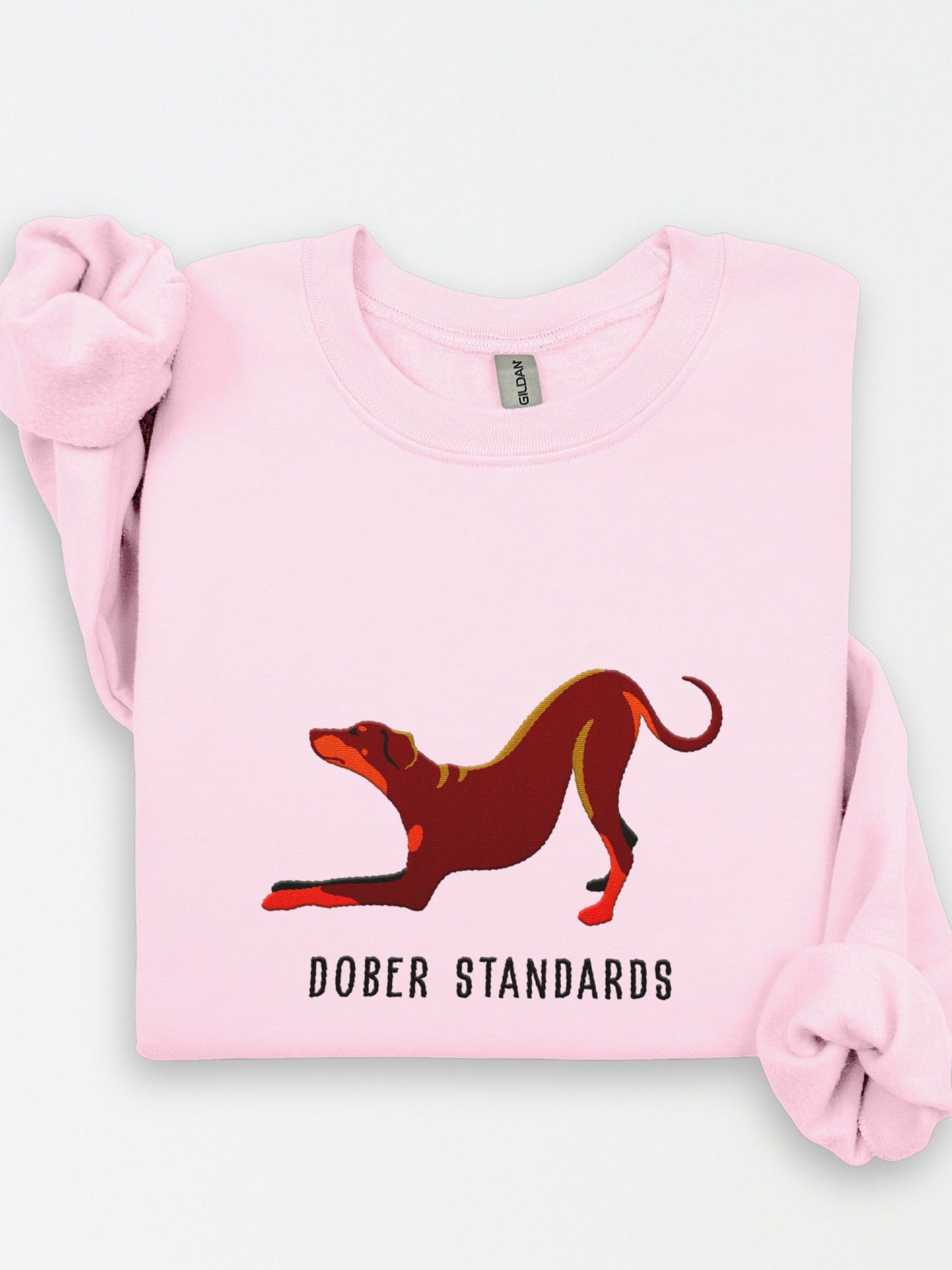 Dober Standards Sweatshirt (Embroidered) of a Doberman Pinscher(Red, Full Tail & Ears) product image (1)