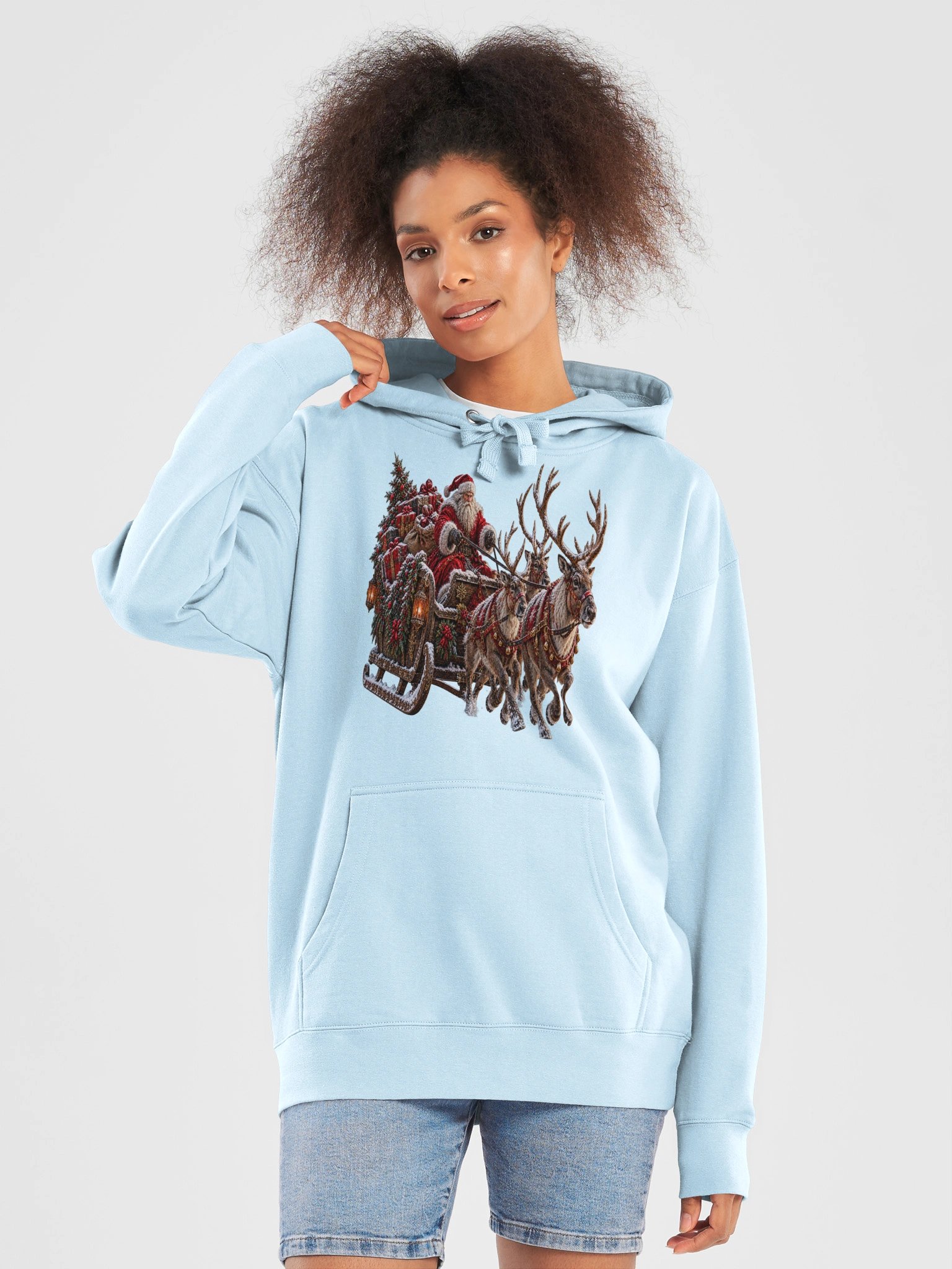 Santa Sleigh Holiday Hoodie | Vintage Reindeer Apparel product image (3)