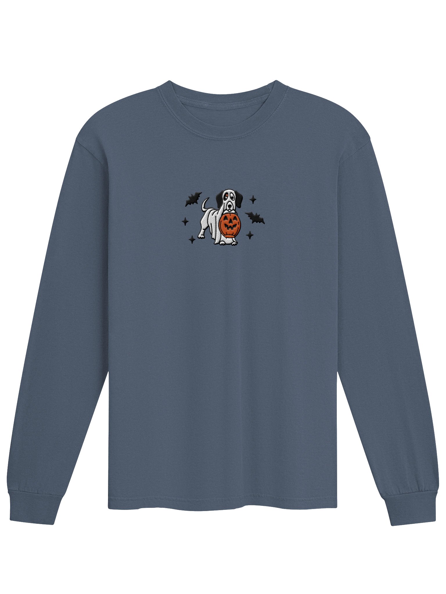 Halloween Dachshund(Pied, Black) Embroidered Long-sleeved T-Shirt product image (2)