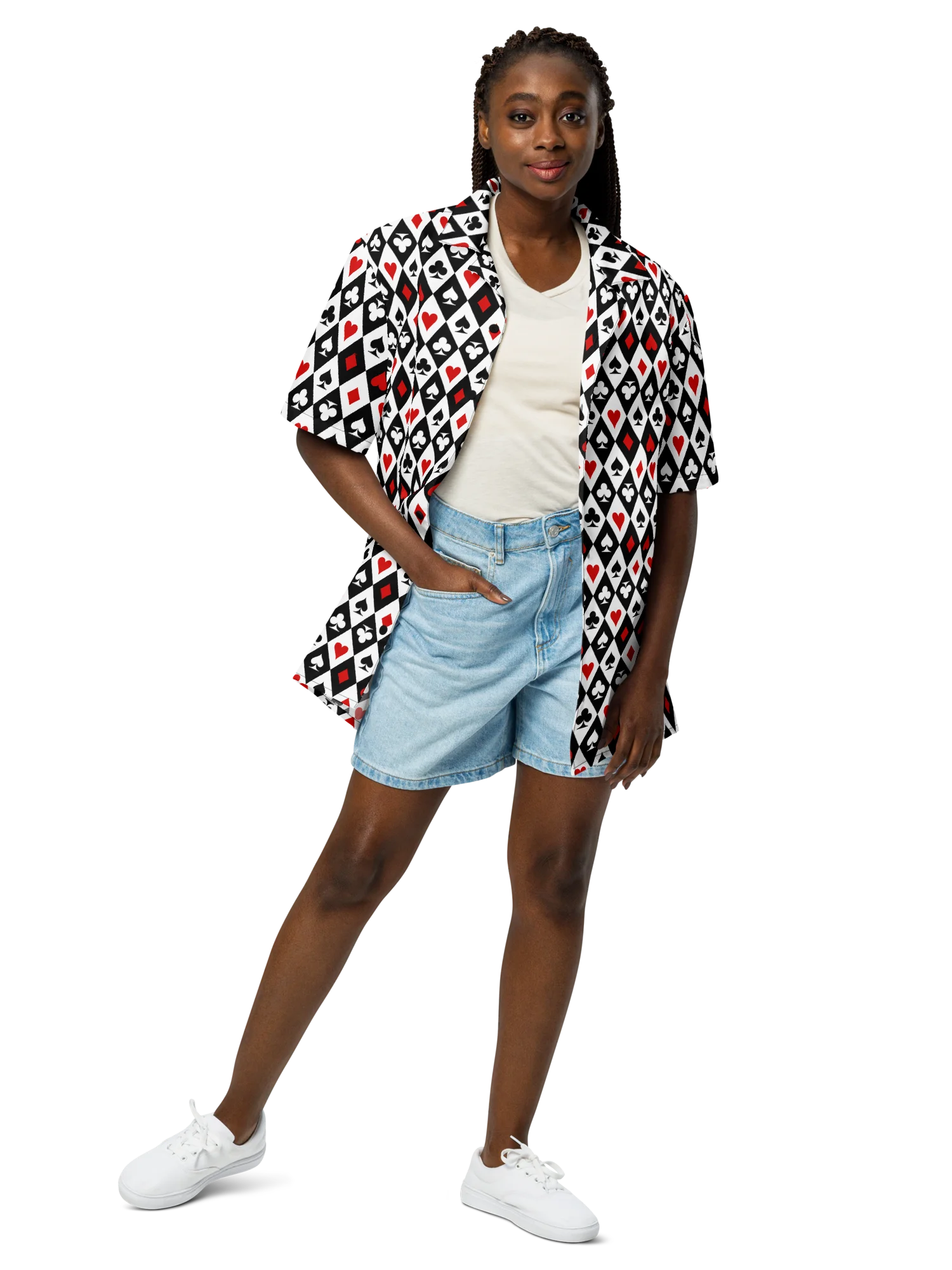 Retro Playing Card Suits Argyle All-Over Print Unisex Button Shirt product image (8)
