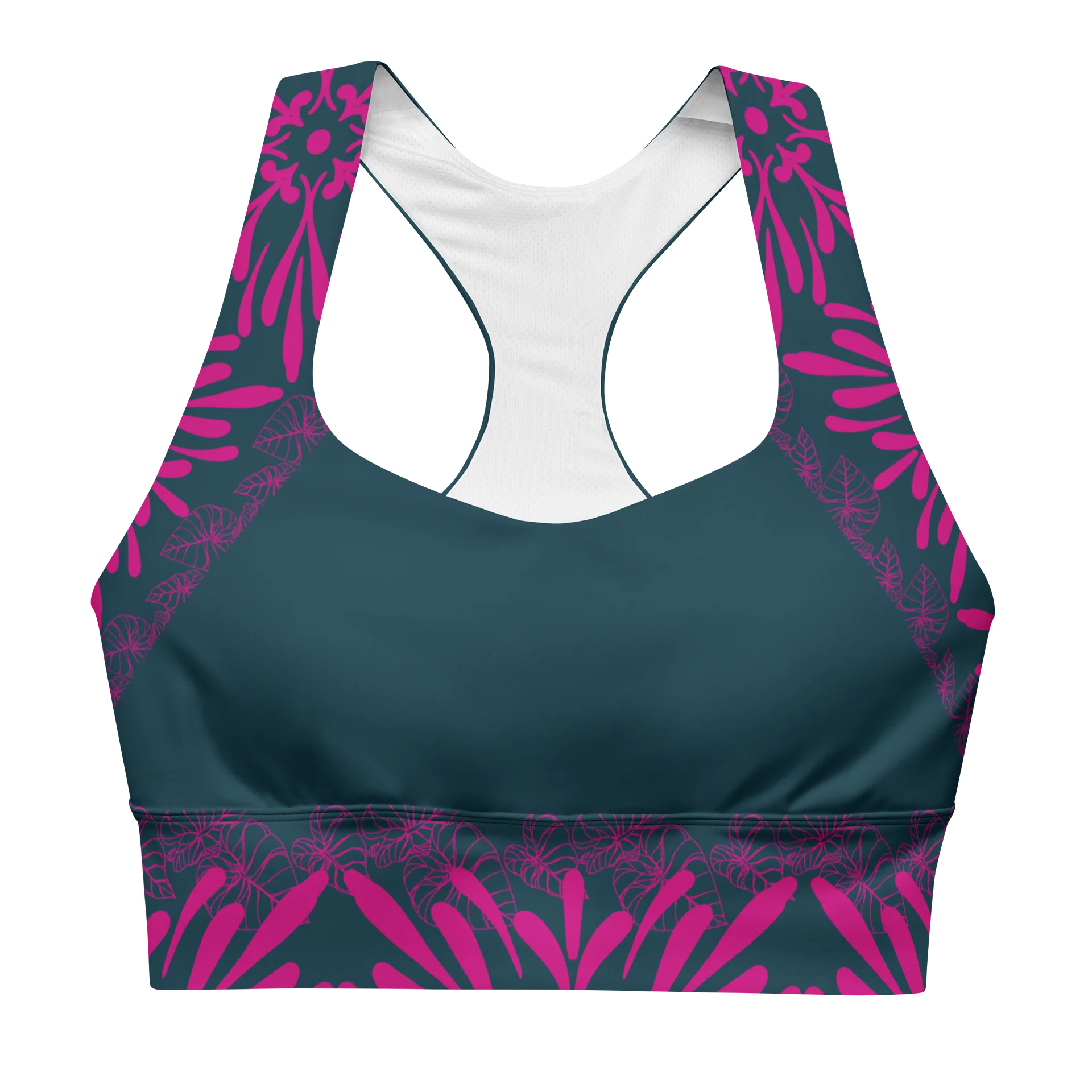 Soutien-gorge de sport long à bordure florale turquoise et magenta product image (1)